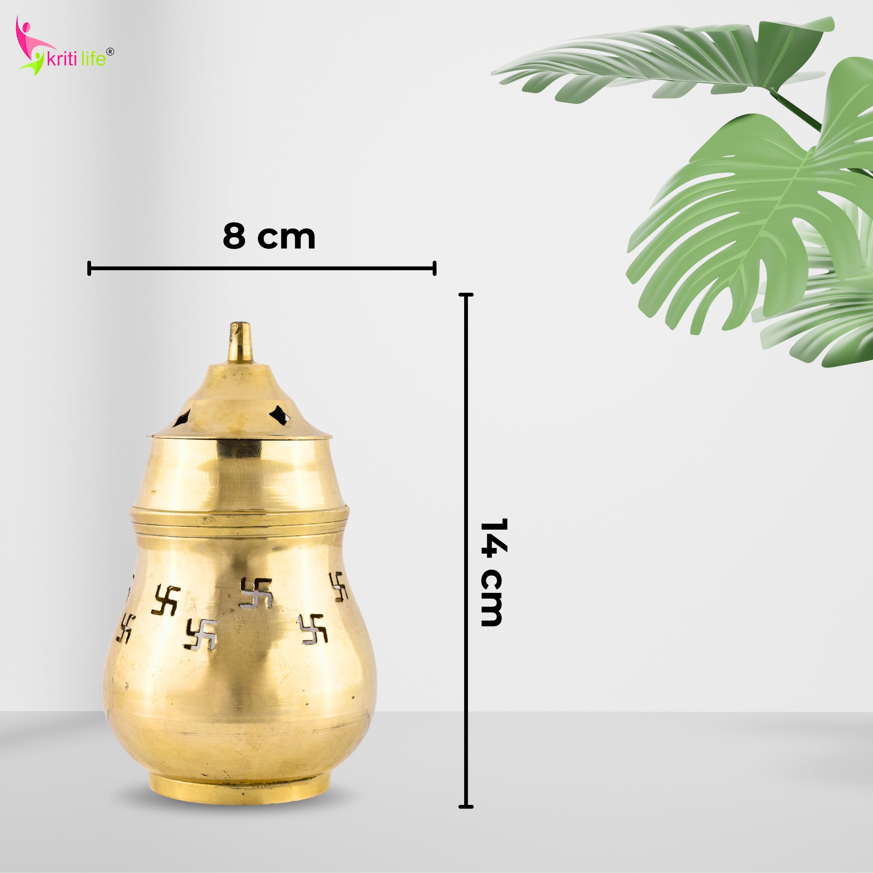 Brass Aroma Oil Burner with Lid & Swastik Design | Camphor & Essential Oil Diffuser -5.5 inches