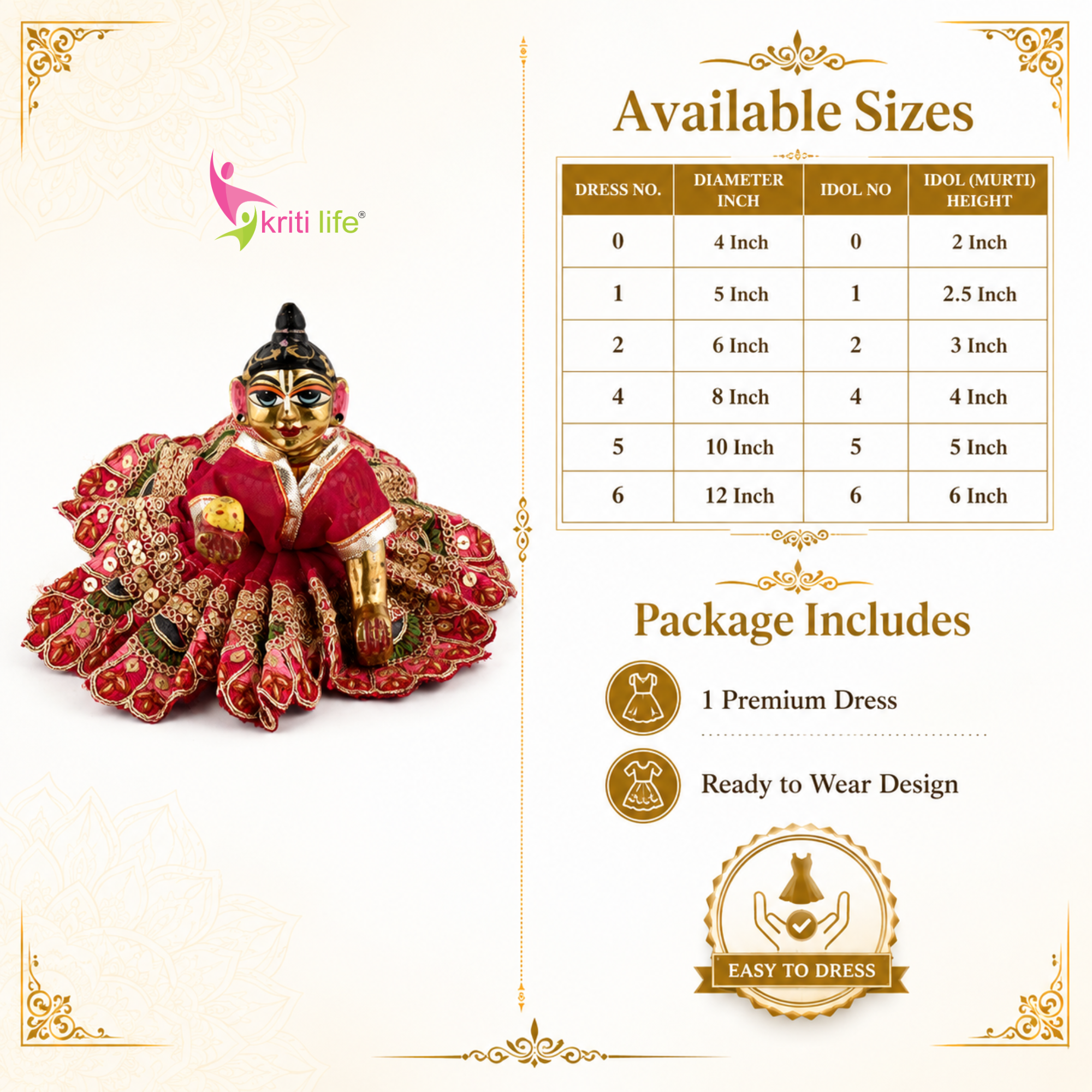 Laddu Gopal Dress for 4 Inch Idol | Red Ethnic Traditional Poshak with Embroidery and Sequins