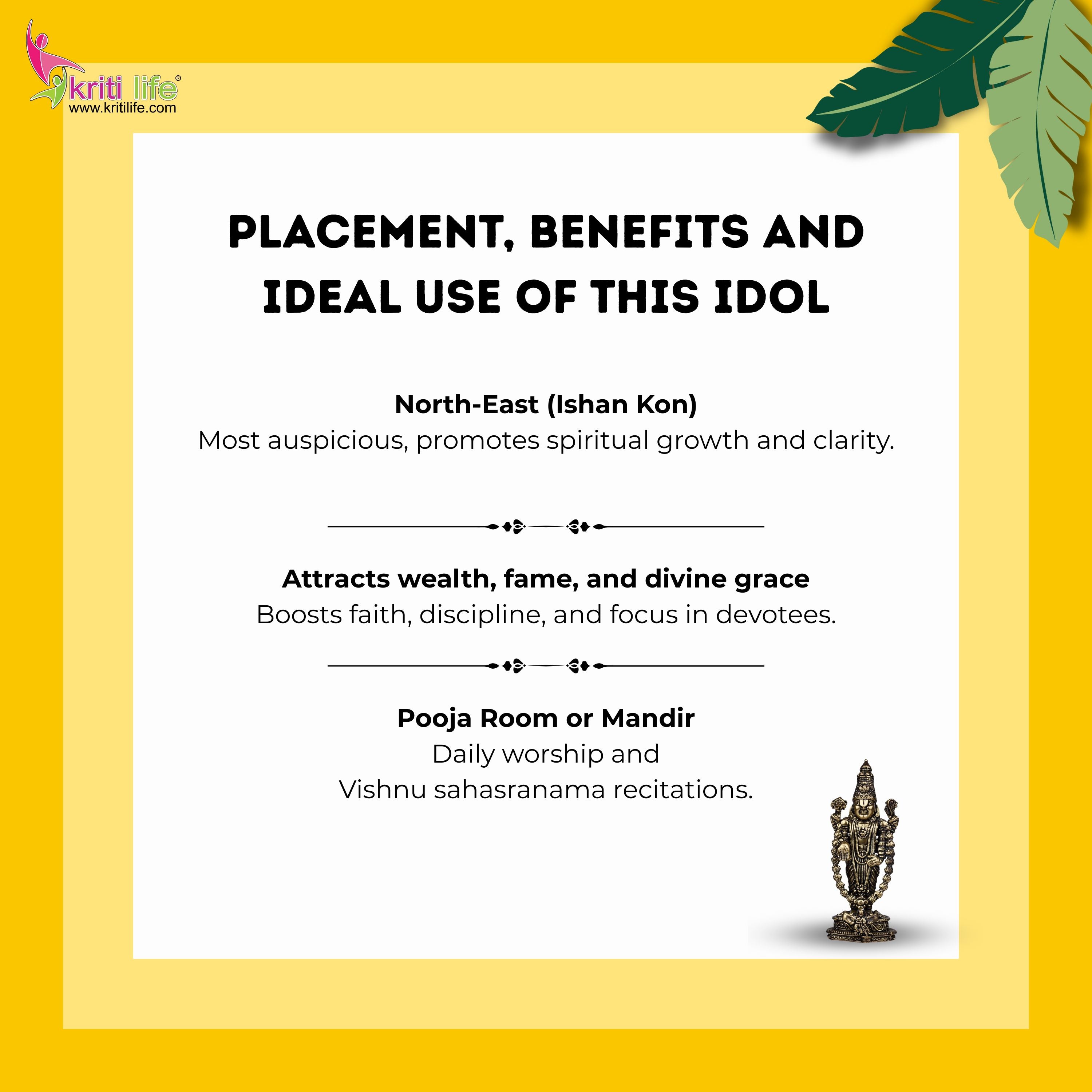 Brass Lord Venkateswara Idol – Handcrafted Balaji Statue 4 inches for Home Temple & Wealth Blessings