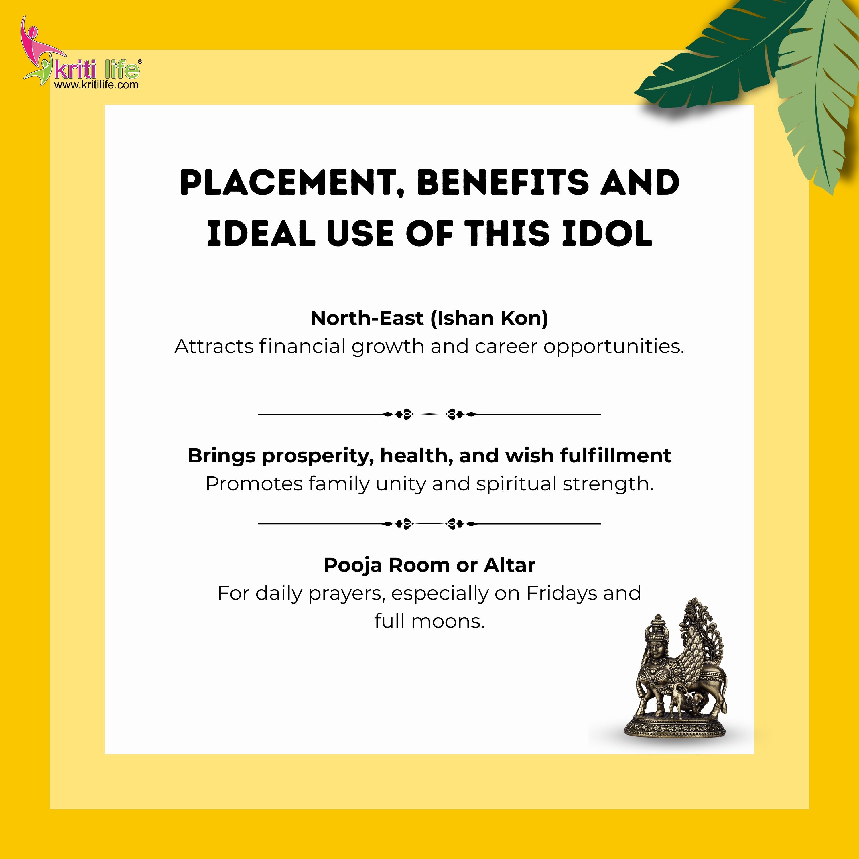 Antique Brass Kamdhenu Cow Statue 3 inches – Wish-Fulfilling Divine Cow Idol for Home & Temple