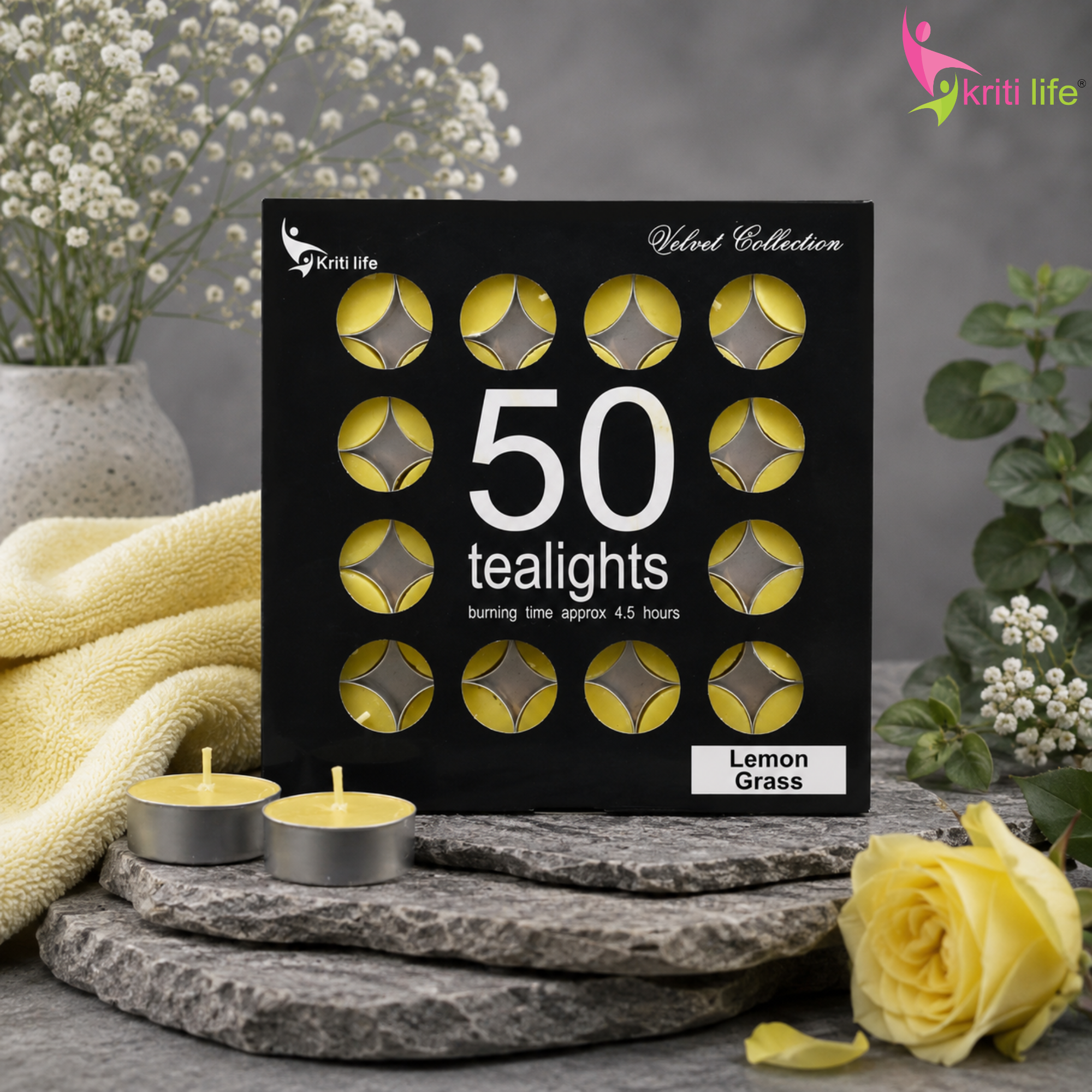 Lemon Grass Scented Tealight Candles | 4.5 Hour Burn | Set of 50.