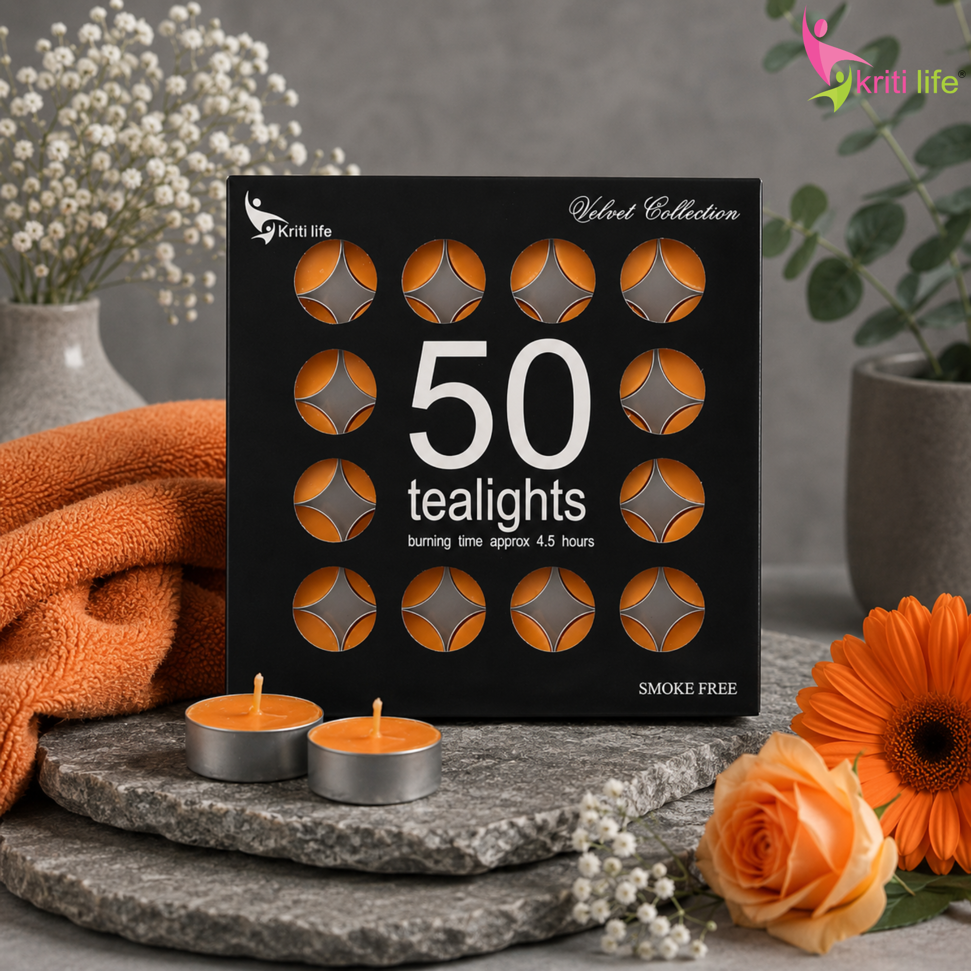 Orange Scented Tealight Candles | 4.5 Hour Burn | Set of 50.