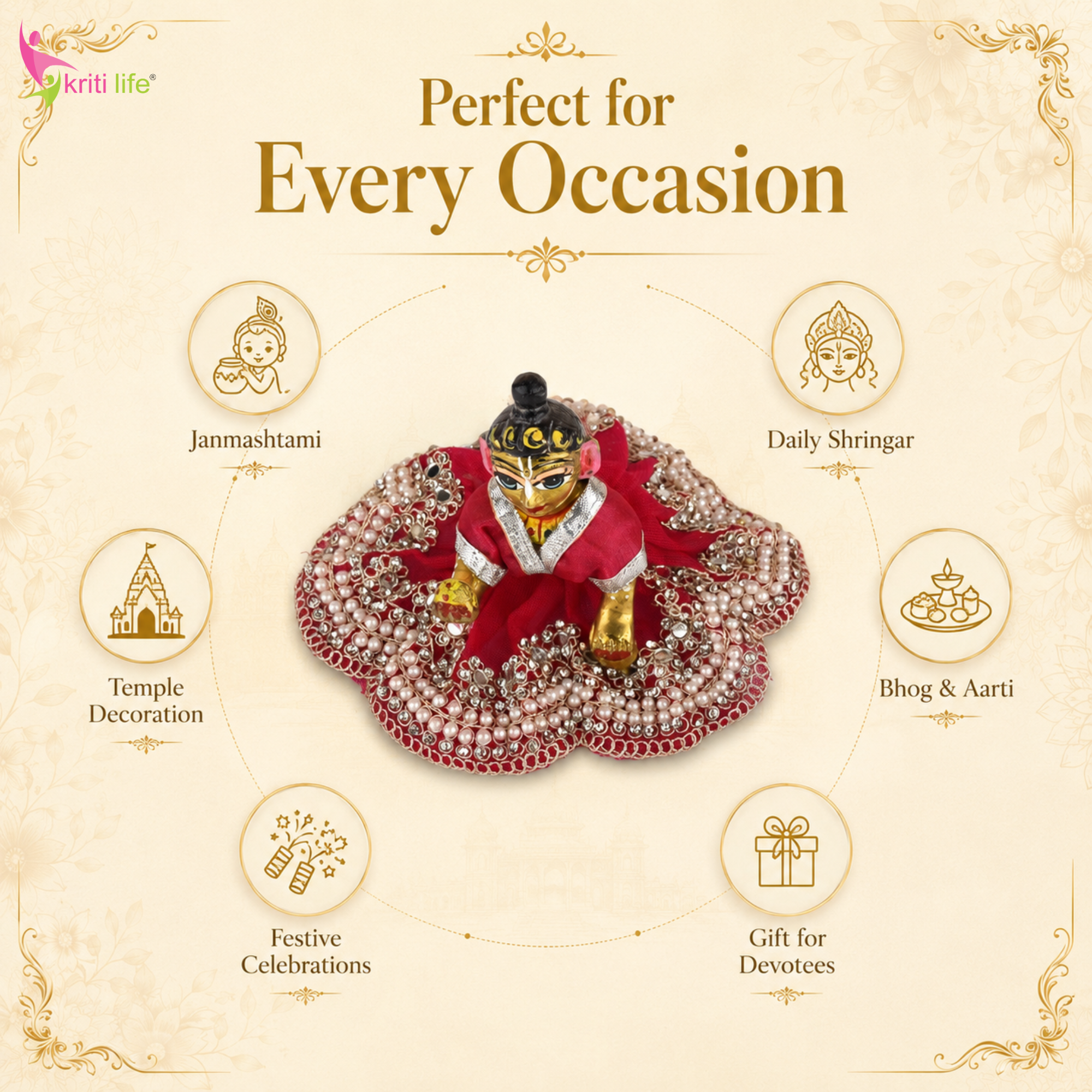 Royal Red Laddu Gopal Dress for 4 Inch Idol – Pearl & Stone Work Designer Poshak
