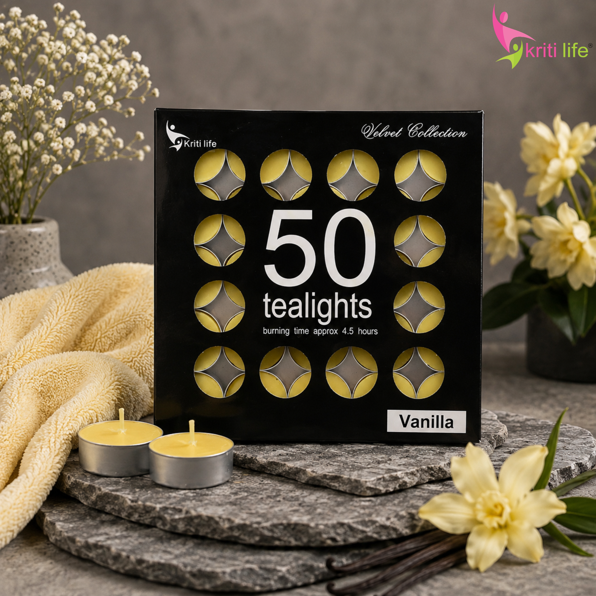 Vanilla Scented Tealight Candles 4.5 Hour Set of 50 Pcs