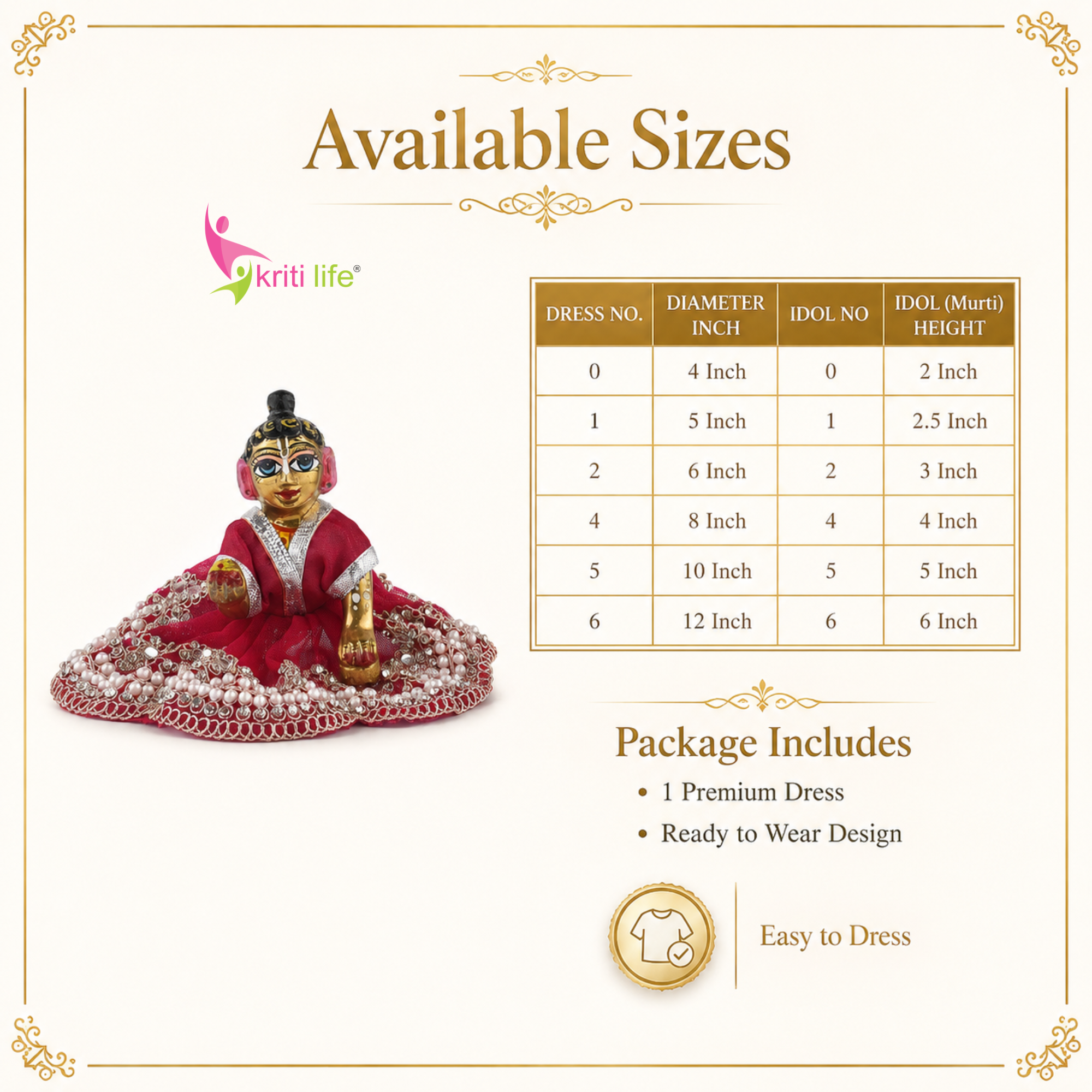 Royal Red Laddu Gopal Dress for 4 Inch Idol – Pearl & Stone Work Designer Poshak
