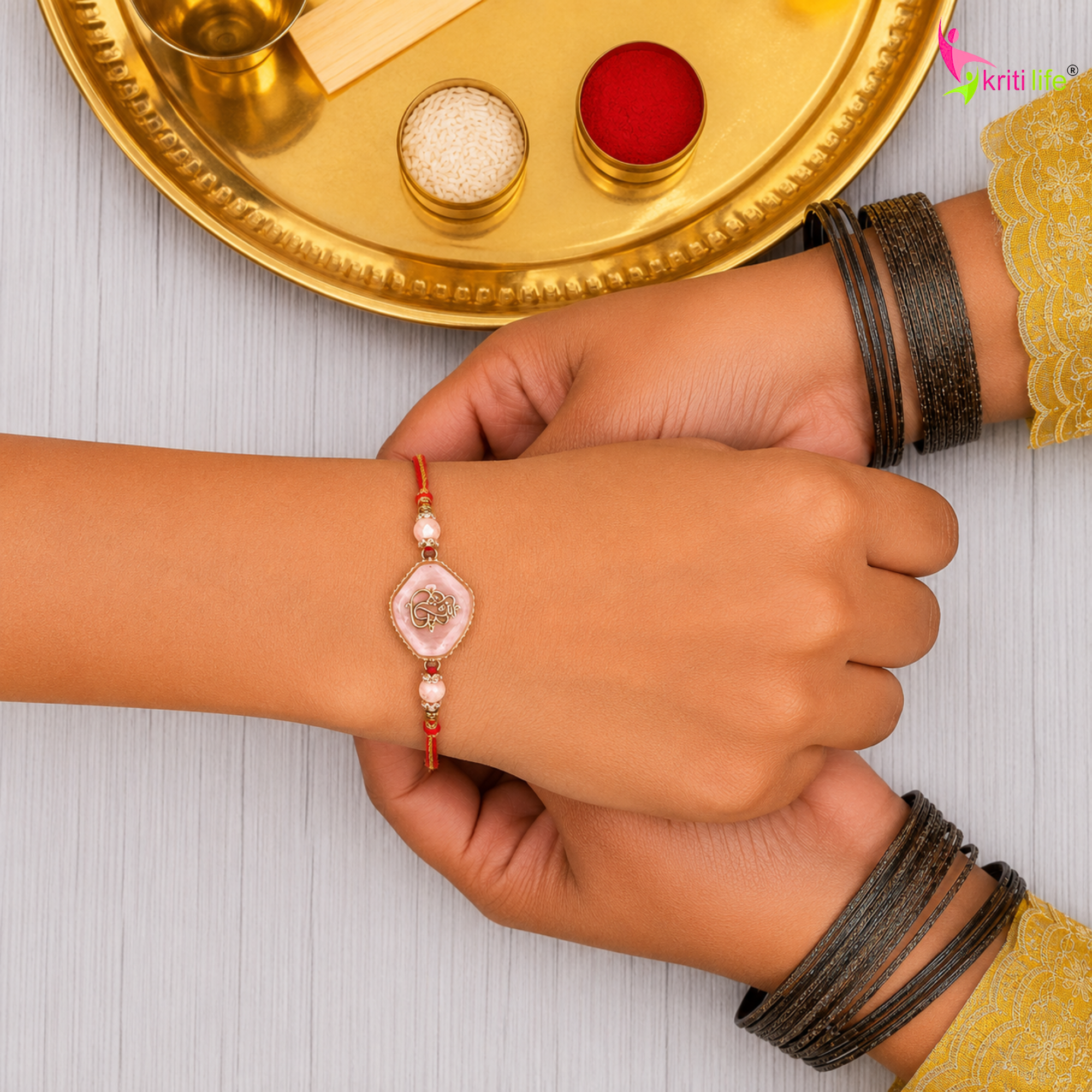 Handmade Lord Ganesha Rakhi with Pink Stone | Designer Raksha Bandhan Rakhi