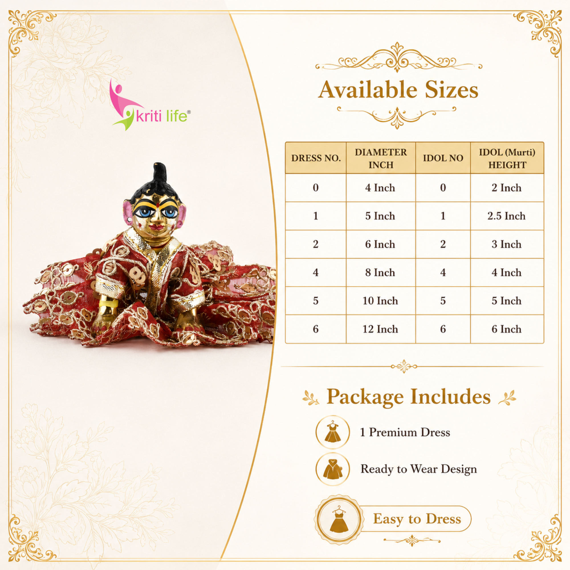 Elegant Red Sequin Embroidered Laddu Gopal Dress for 2.5 Inch Idol