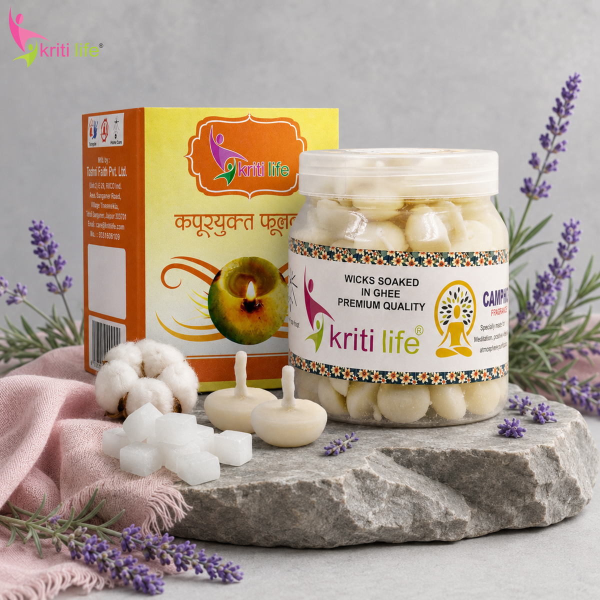Camphor Scented Ghee Jyot Batti - 100 Pcs | Burns upto 20 Minutes
