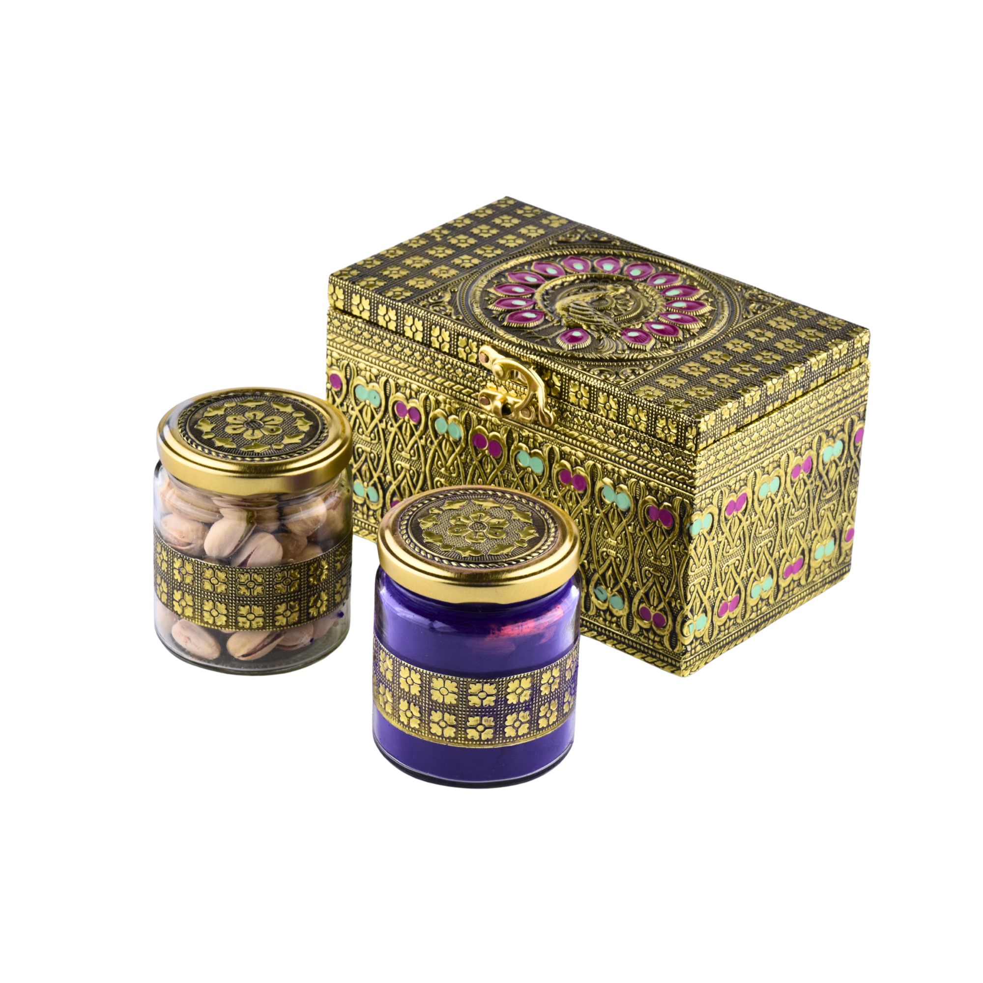 Holi Gulal with Dry Fruits Jar Gift Pack of 2- Premium Festive Hamper with Decorative Box