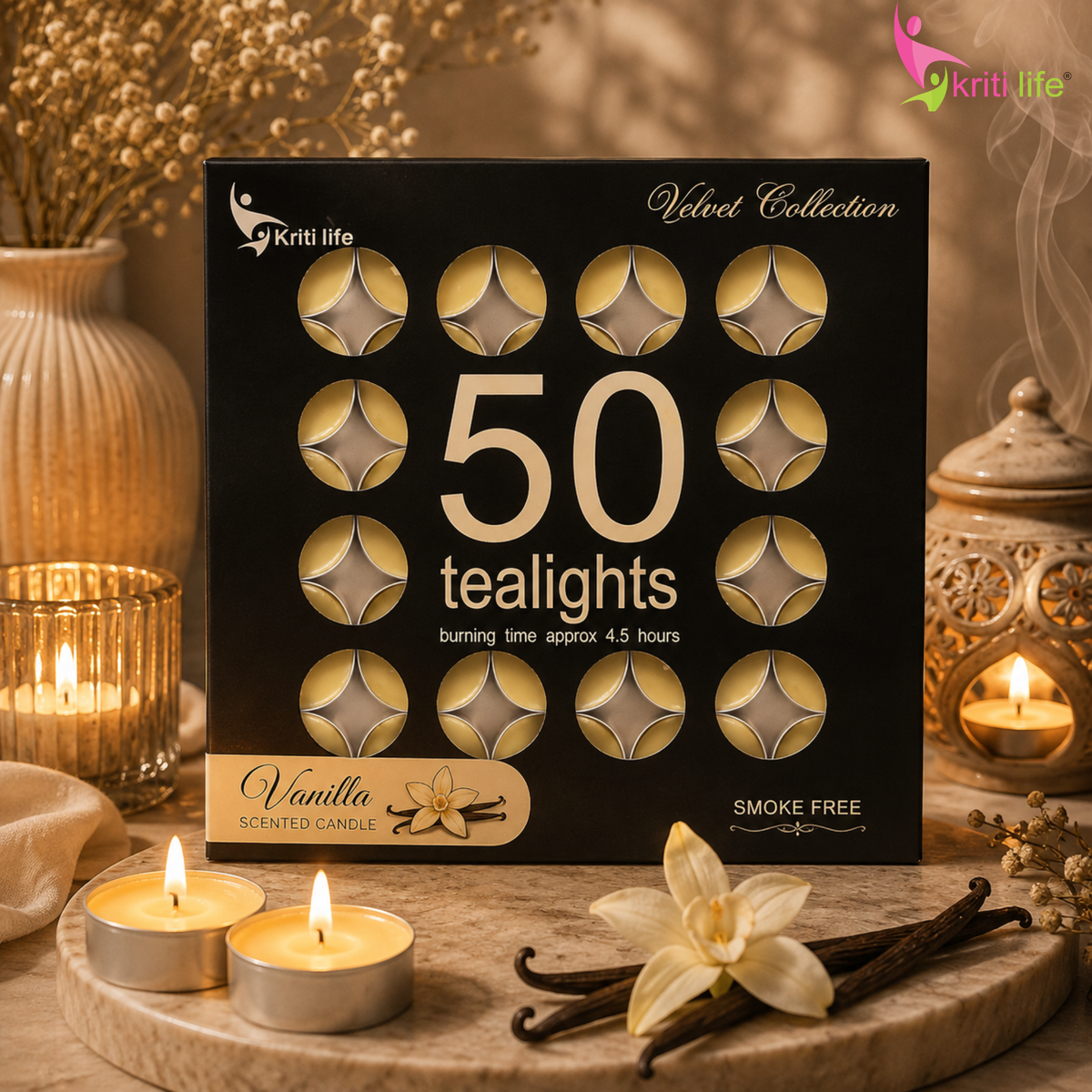 Vanilla Scented Tealight Candles 4.5 Hour Set of 50 Pcs