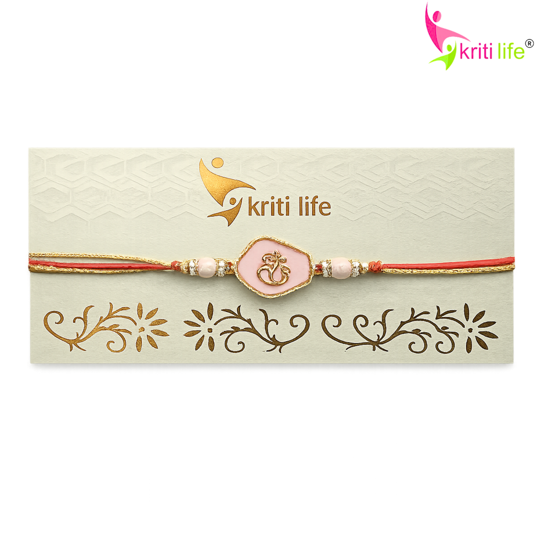 Handmade Lord Ganesha Rakhi with Pink Stone | Designer Raksha Bandhan Rakhi