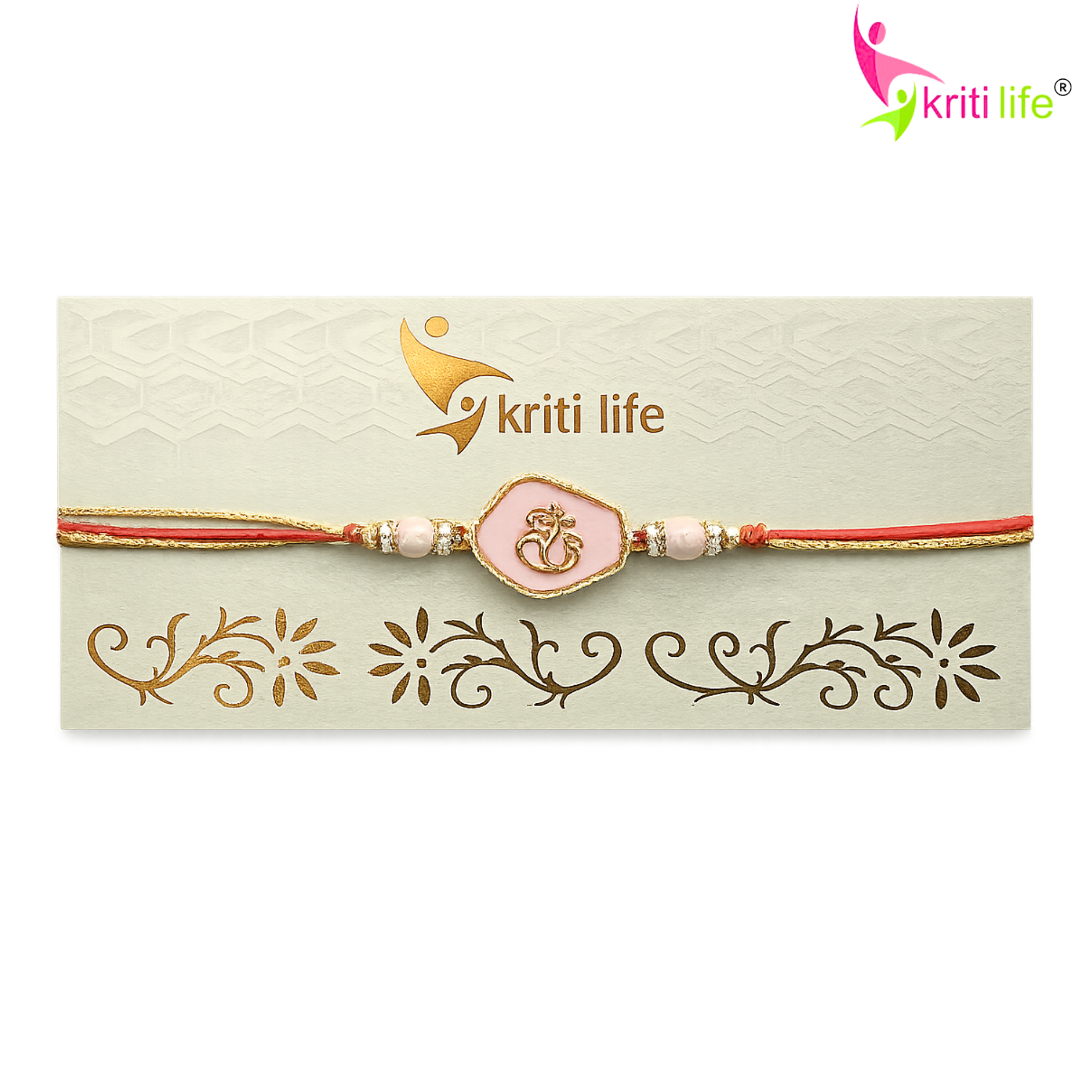 Handmade Lord Ganesha Rakhi with Pink Stone | Designer Raksha Bandhan Rakhi