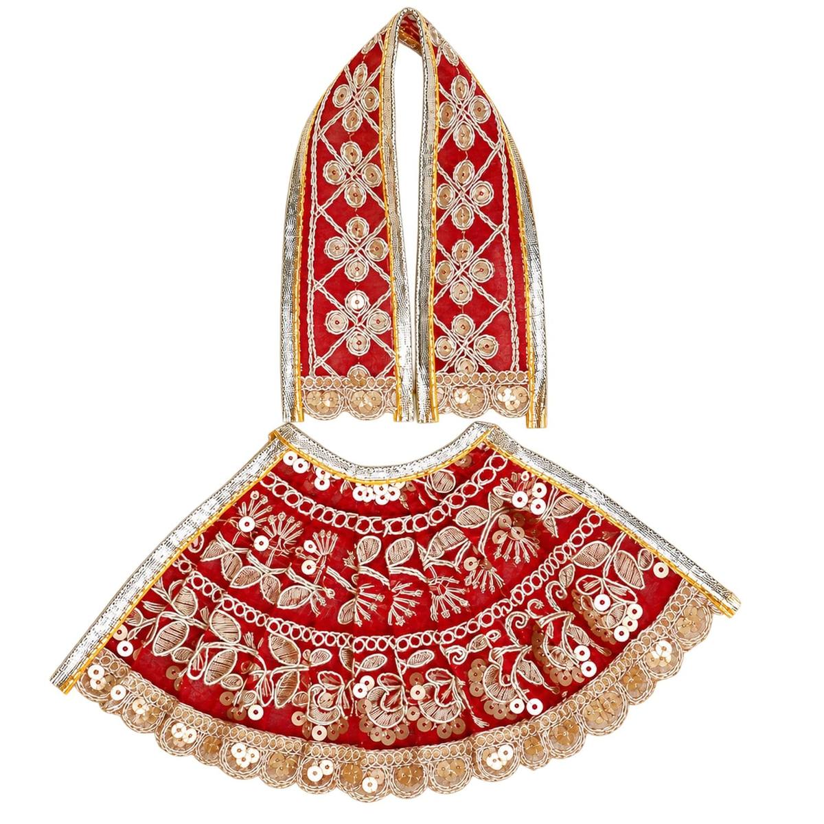 Maa Durga Dress 4 Inch for 7 Inch Idol | Red Embroidered Poshak with Dupatta