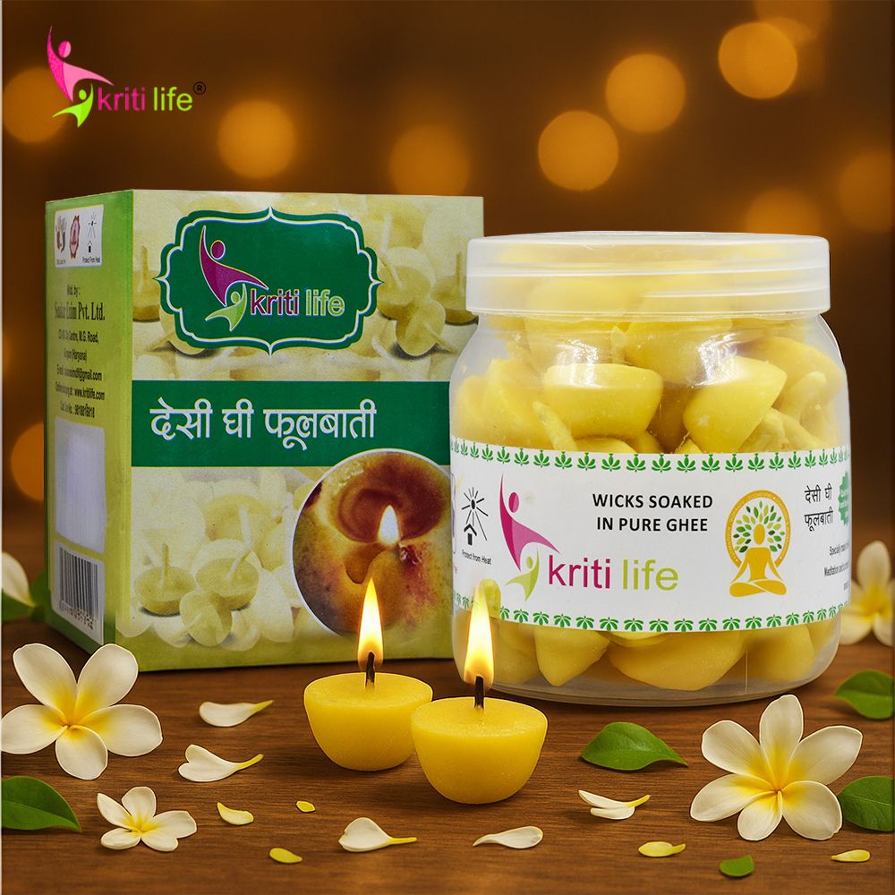 Kriti Life Ghee Jyot Batti 50 Pcs Burns  Pure &amp; Long-Lasting for Puja