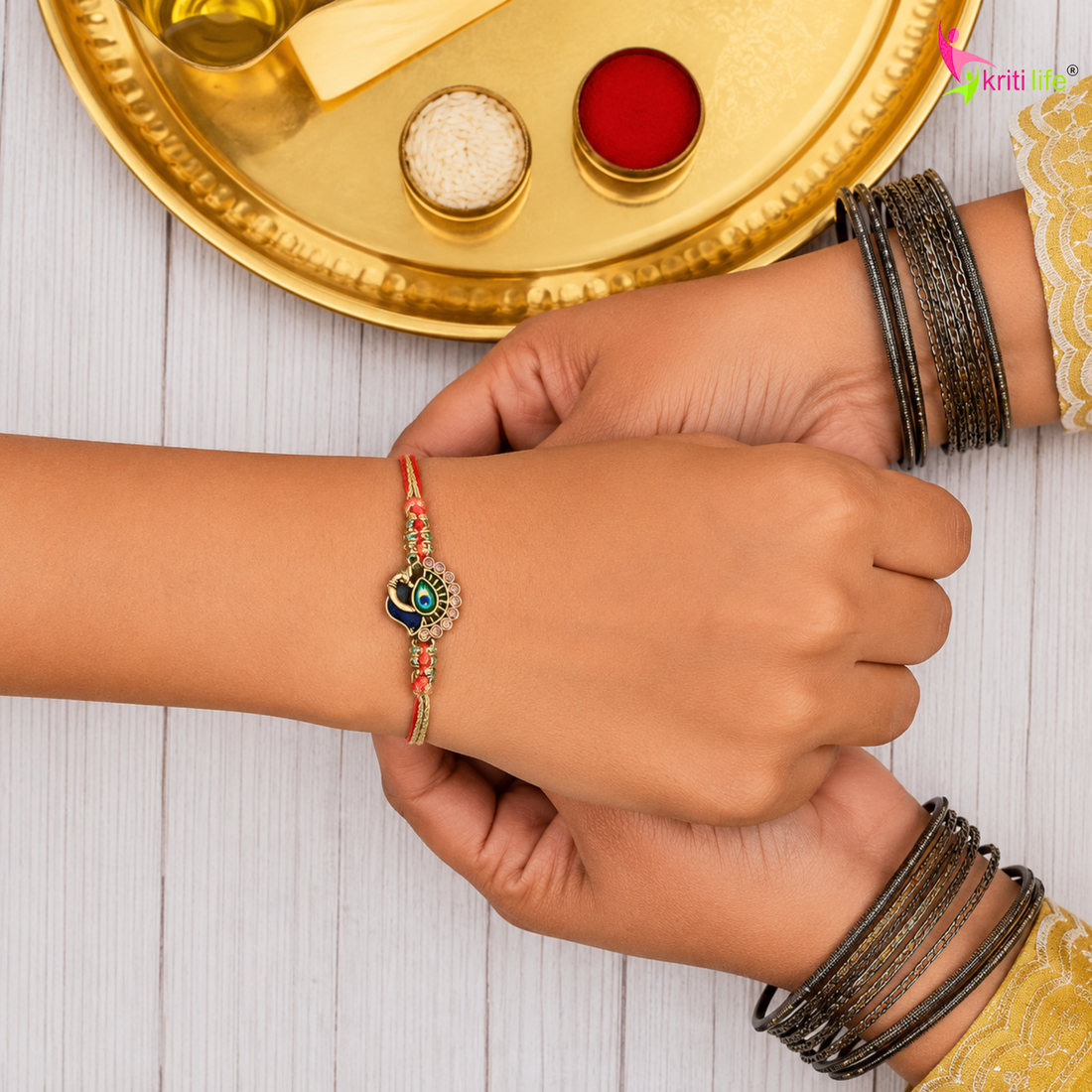 Handmade Peacock Rakhi with Kundan Stone