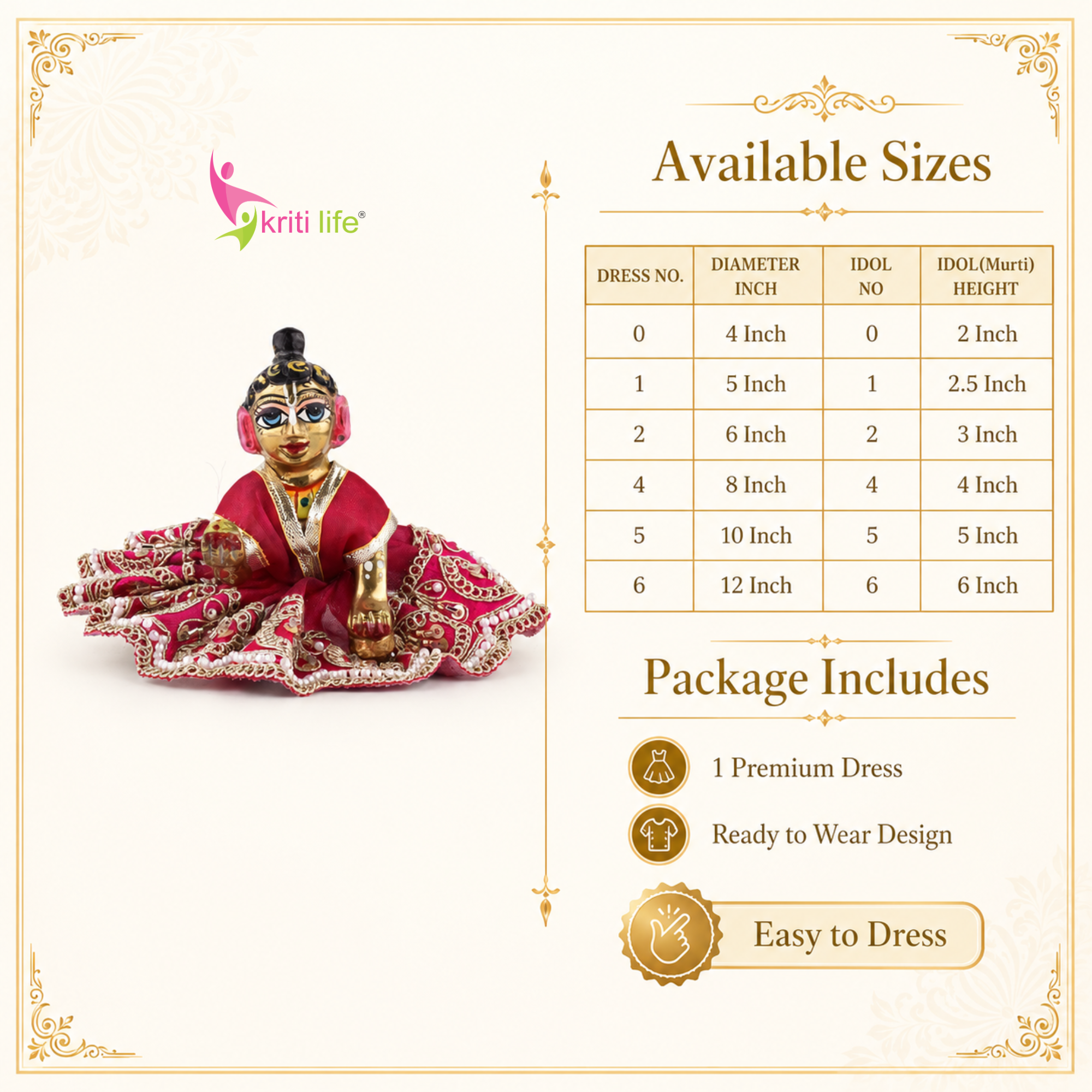 Traditional Red Laddu Gopal Dress for 4 Inch Idol – Golden Beads & Sequin Work Poshak