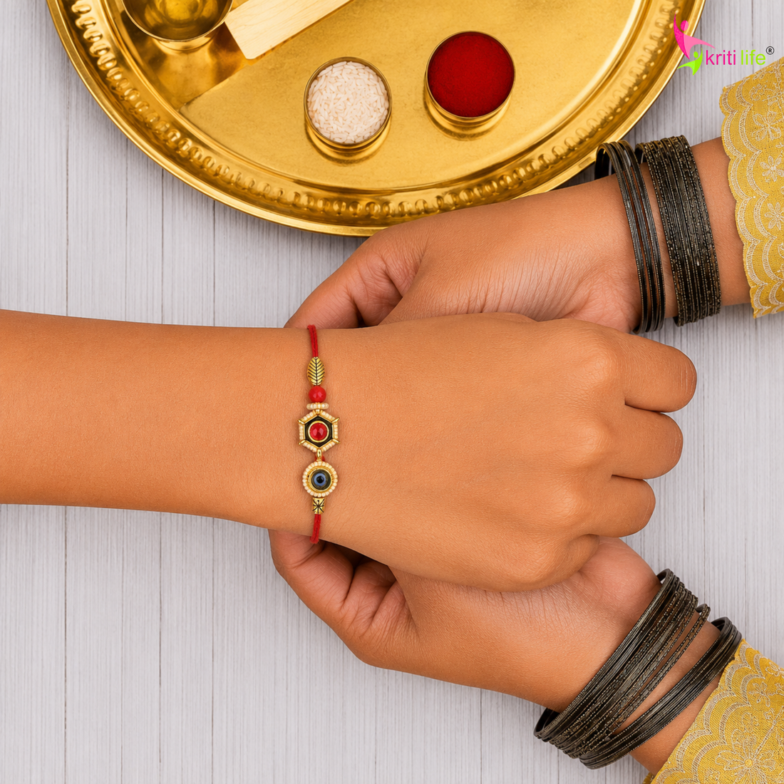 Handmade Hexagon Kundan Rakhi with Pearl Design