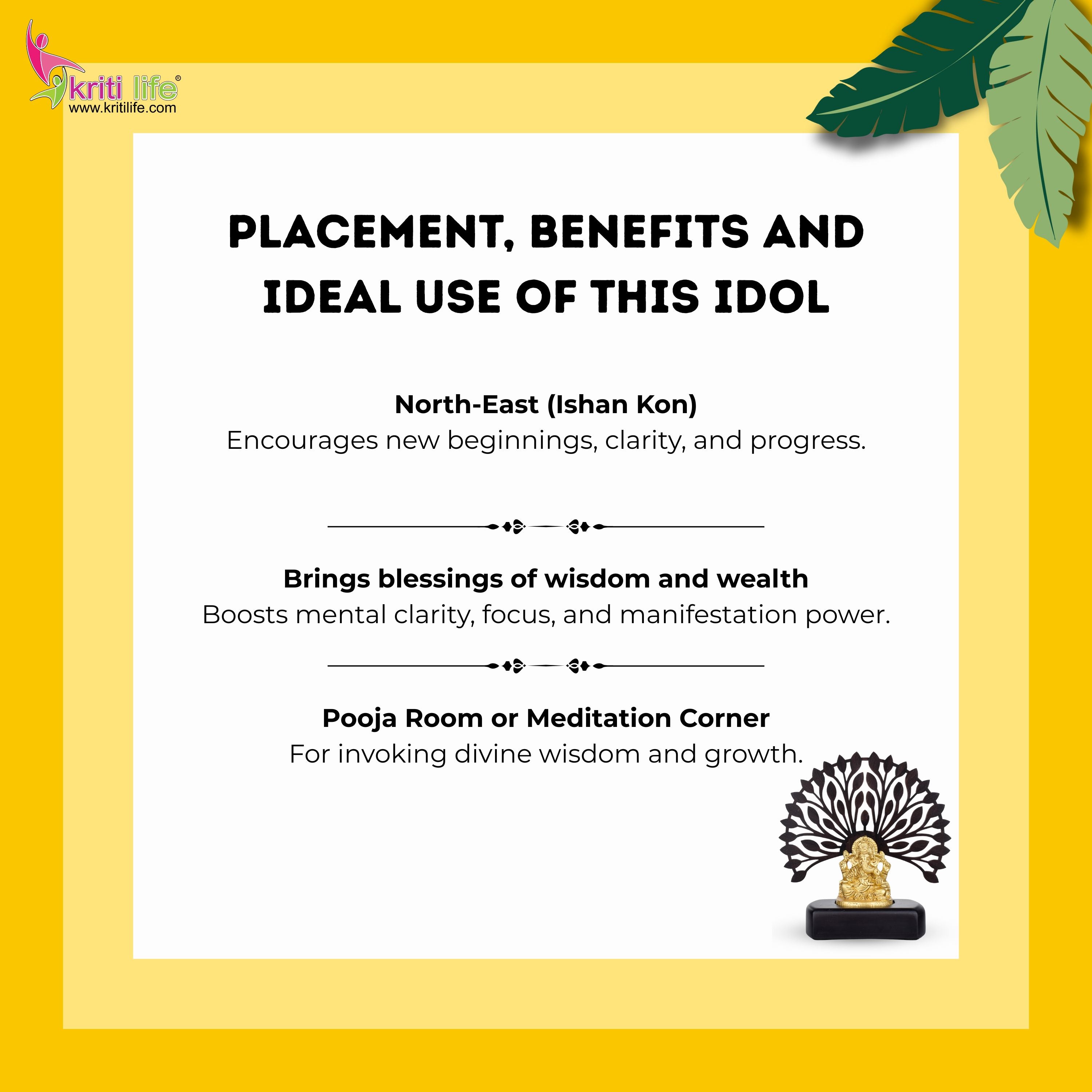 Brass Lord Ganesha Idol with Wooden Tree Backdrop – | 6  inches | Decorative Showpiece for Home & Office