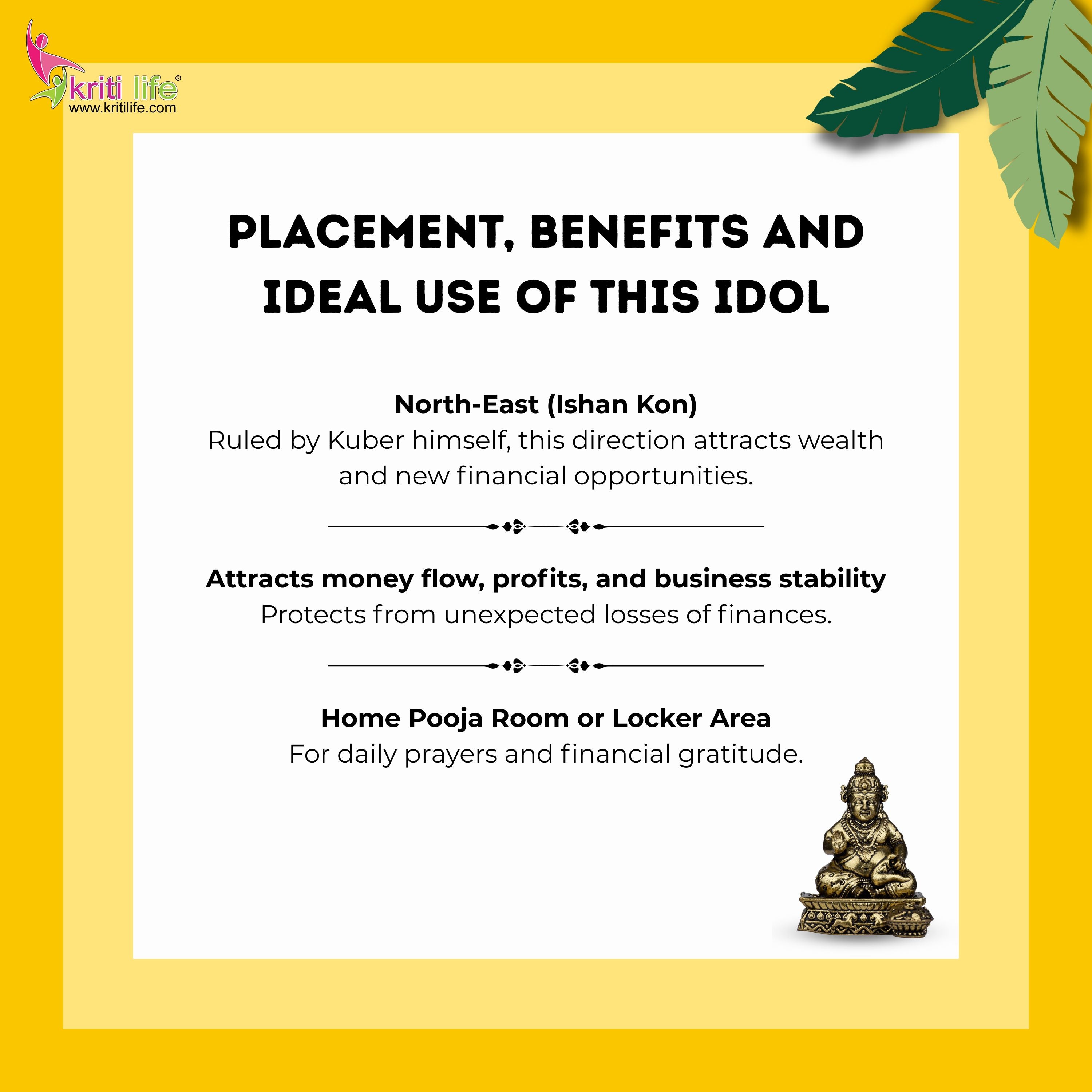 Brass Lord Kuber Idol – Hindu God of Wealth & Prosperity Statue for Home Decor & Pooja | 2.5 inches (Small Size) |