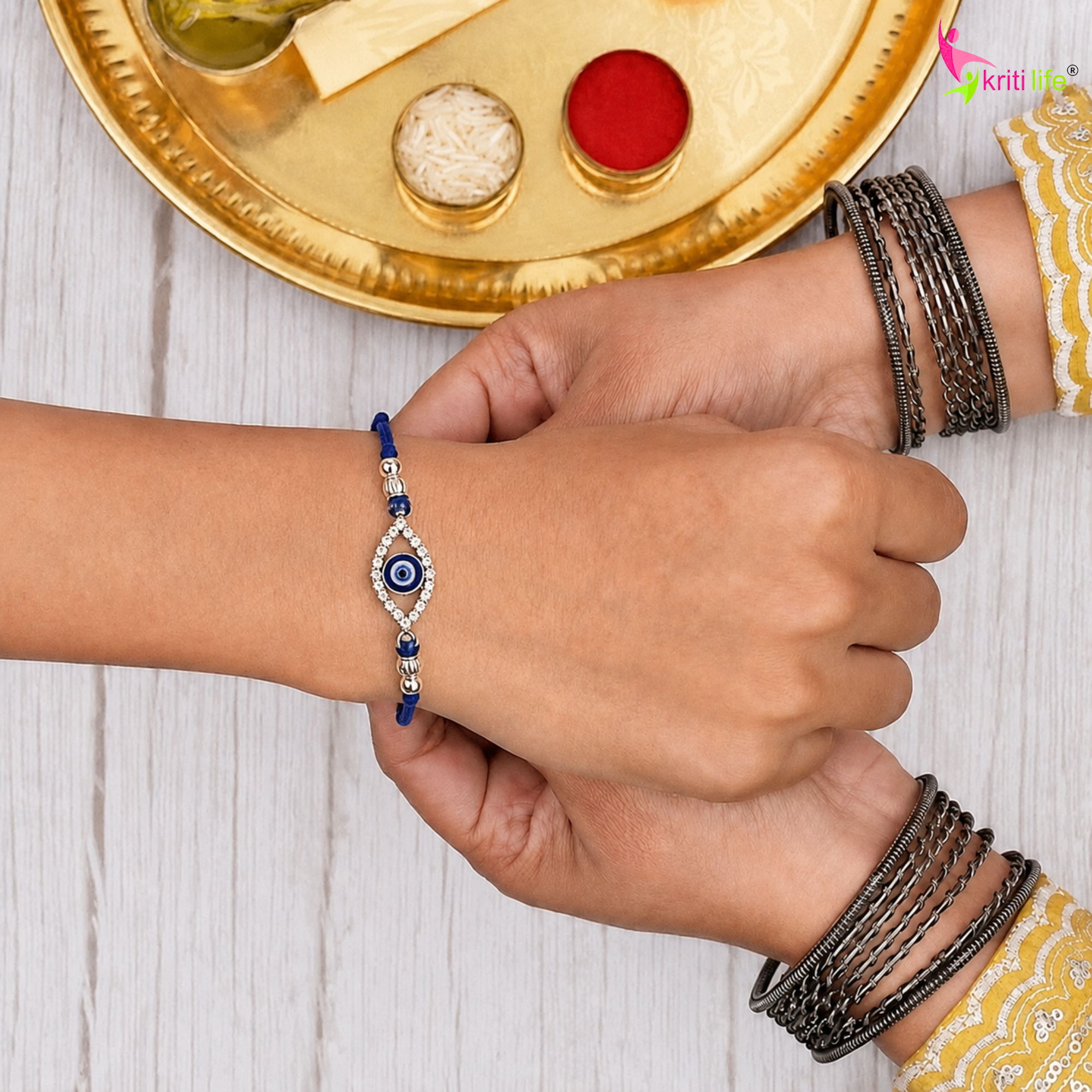Crystal Evil Eye Rakhi | Handmade Protective Rakhi
