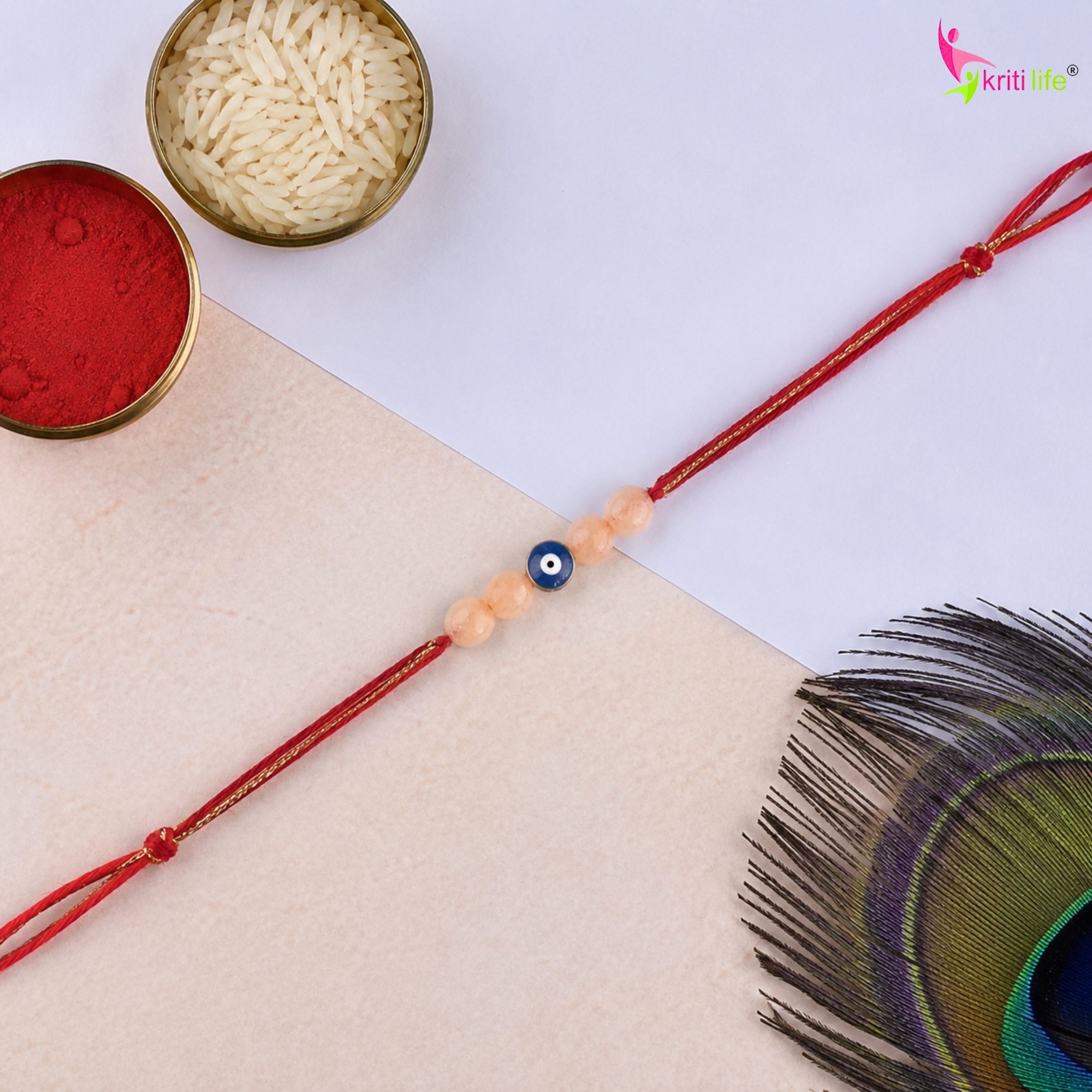 Handmade Evil Eye Rakhi with Citrine Beads