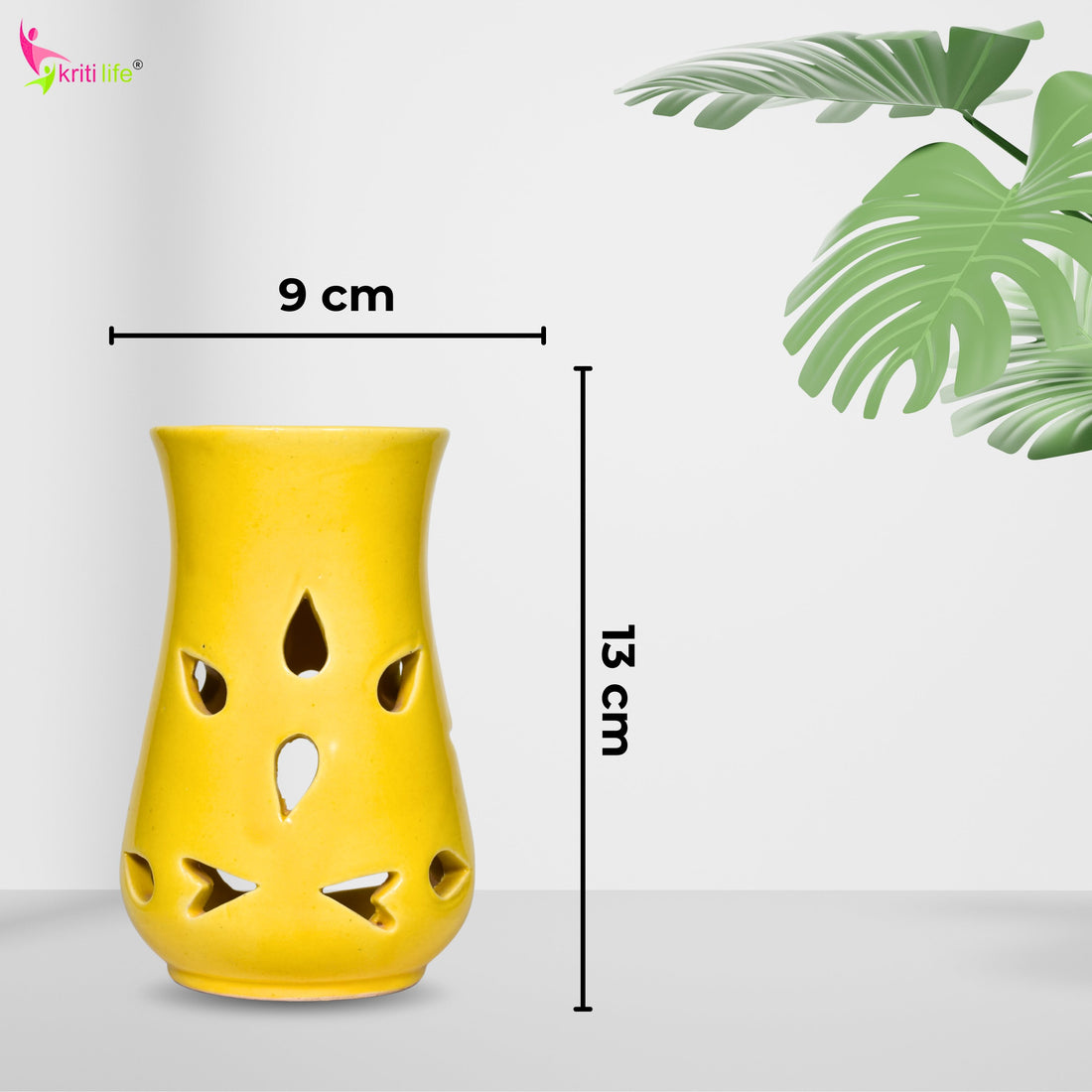 Yellow Ceramic Aroma Oil Burner with Essential Oils | Aromatherapy Diffuser for Home, Spa & Meditation-5 Inches