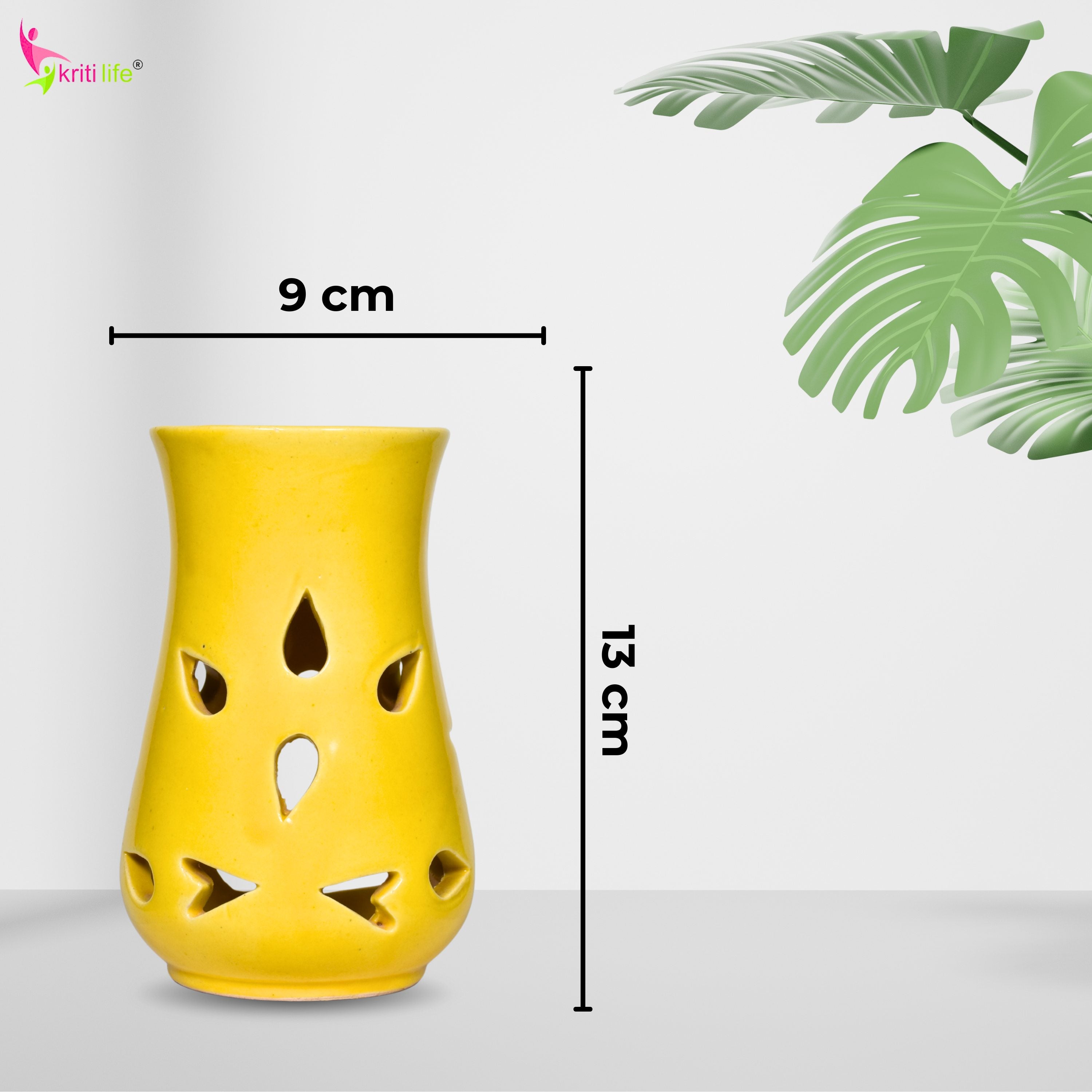 Yellow Ceramic Aroma Oil Burner with Essential Oils | Aromatherapy Diffuser for Home, Spa & Meditation-5 Inches