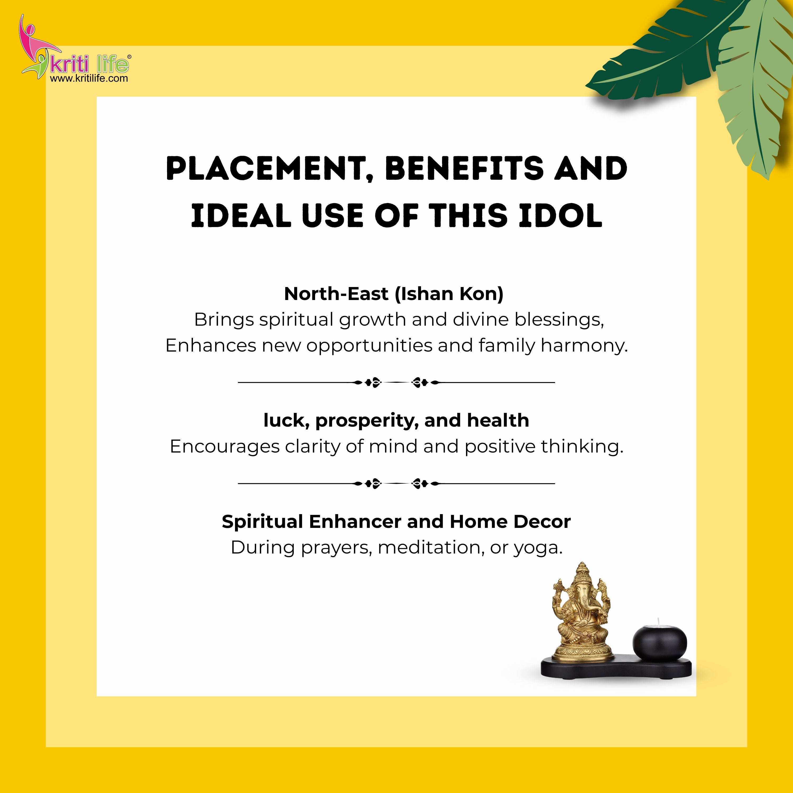 Brass Ganesha Idol With Tealight Holder- 6 Inch