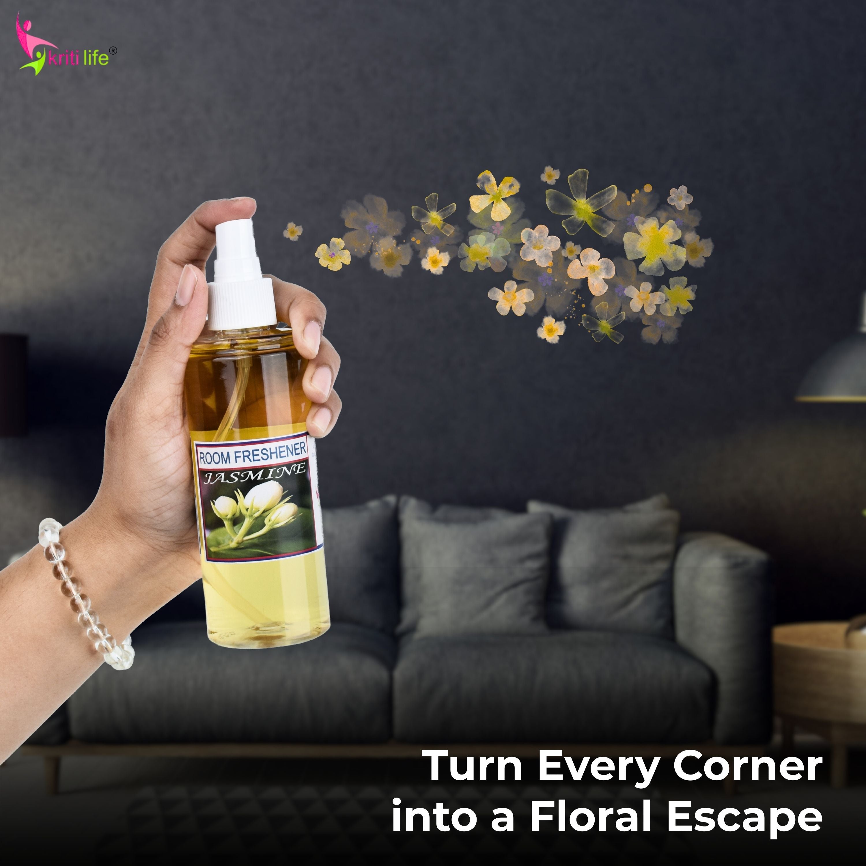 Kriti Life Room Spray - Jasmine 165 ML Long-Lasting Fragrance for Home &amp; Office
