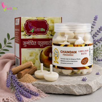Chandan Scented Ghee Jyot Batti - 100 Pcs | Burns upto 20 Minutes