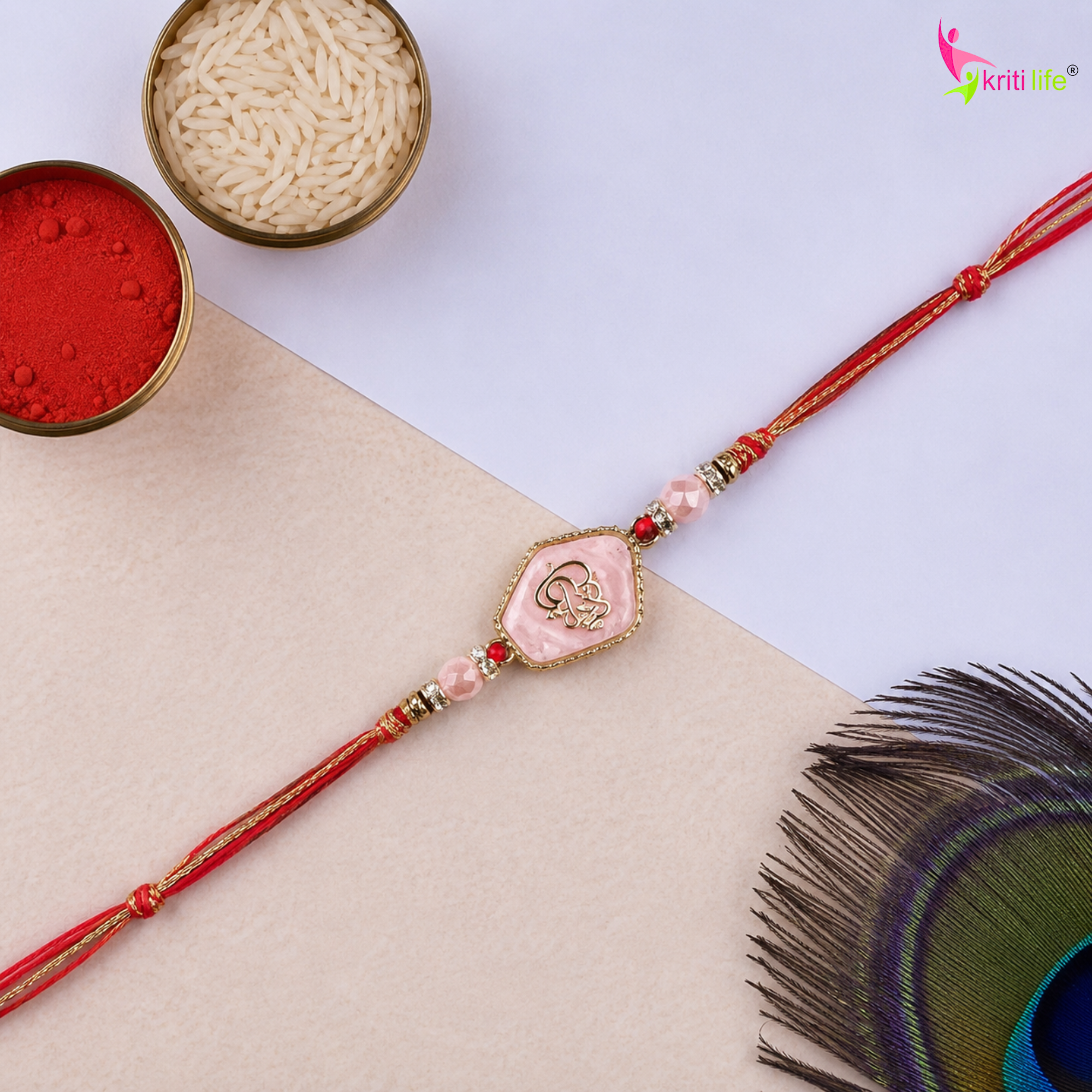 Handmade Lord Ganesha Rakhi with Pink Stone | Designer Raksha Bandhan Rakhi