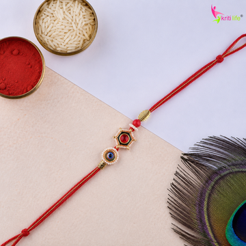 Handmade Hexagon Kundan Rakhi with Pearl Design