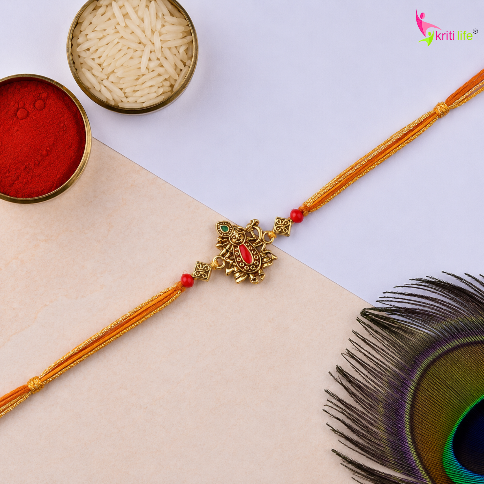 Handmade Shreenath Ji Rakhi with Golden Thread | Traditional Raksha Bandhan Rakhi