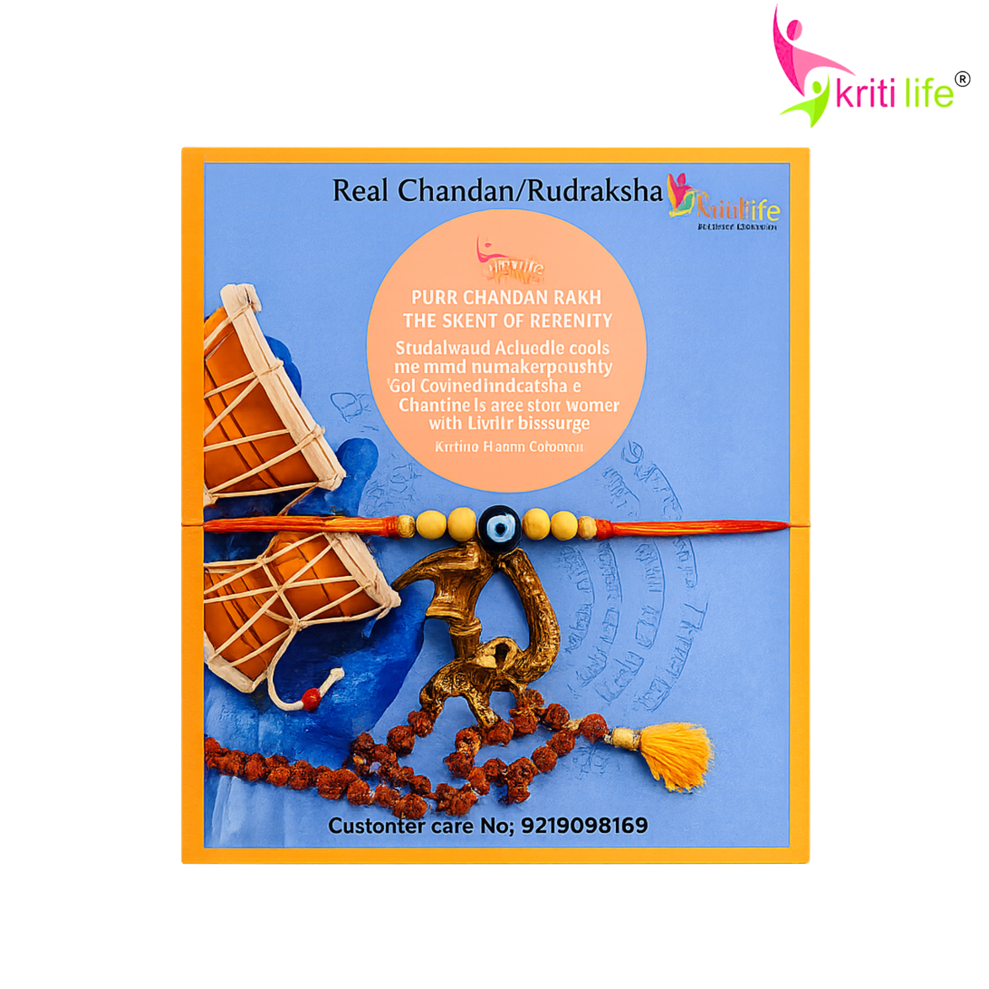 Chandan Evil Eye Rakhi | Raksha Bandhan Rakhi Gift Set with Roli Chawal Platter