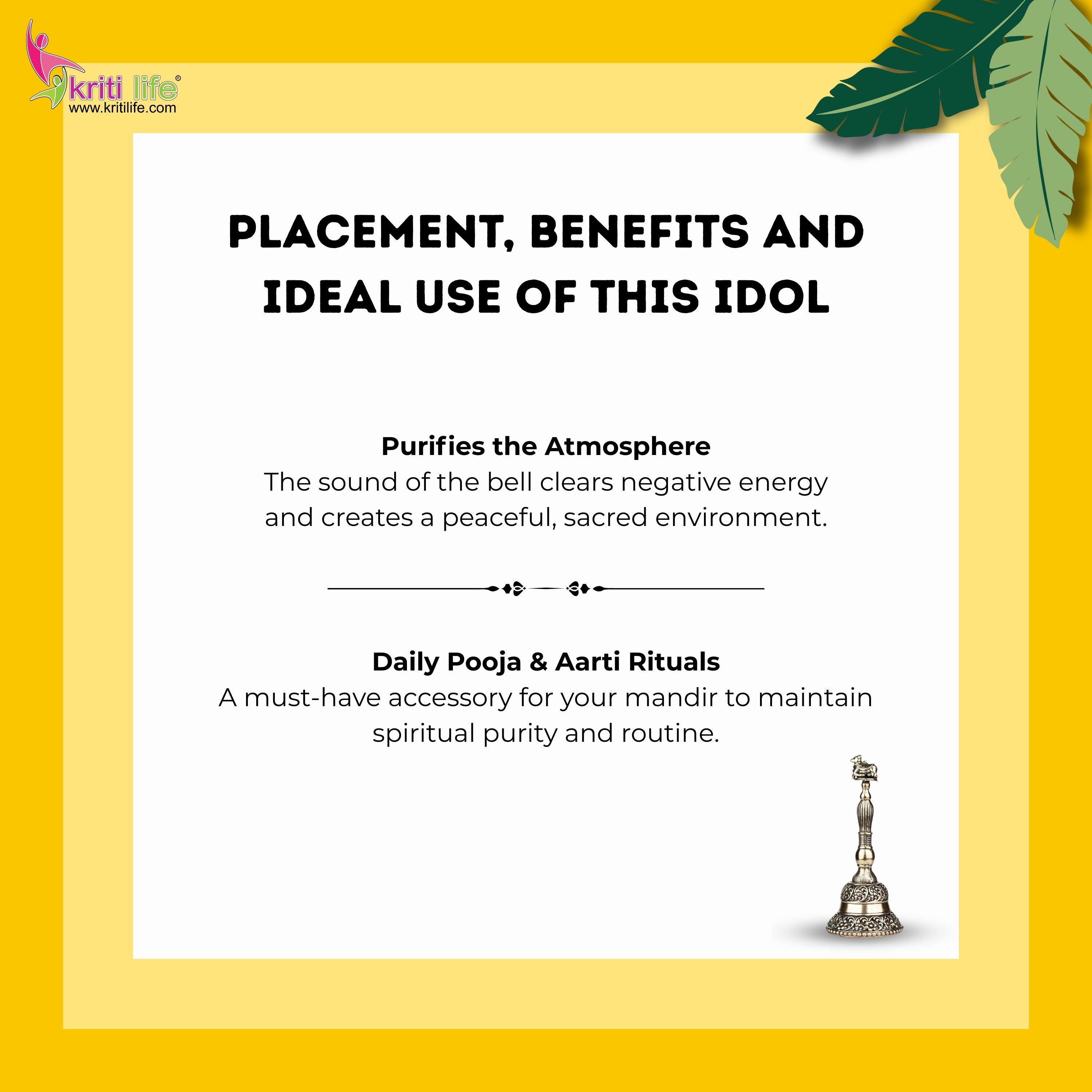 Handcrafted Brass Pooja Bell with Nandi Handle | 4 inches | Temple Ghanti for Daily Aarti