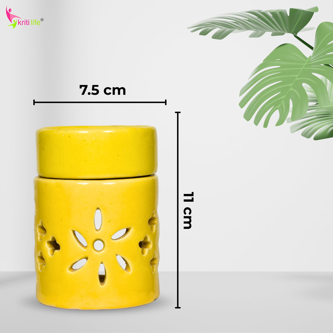 Round Top Yellow Ceramic Aroma Oil Burner | Stress Relief & Aromatherapy Diffuser for Meditation, Spa & Home- 4 inches