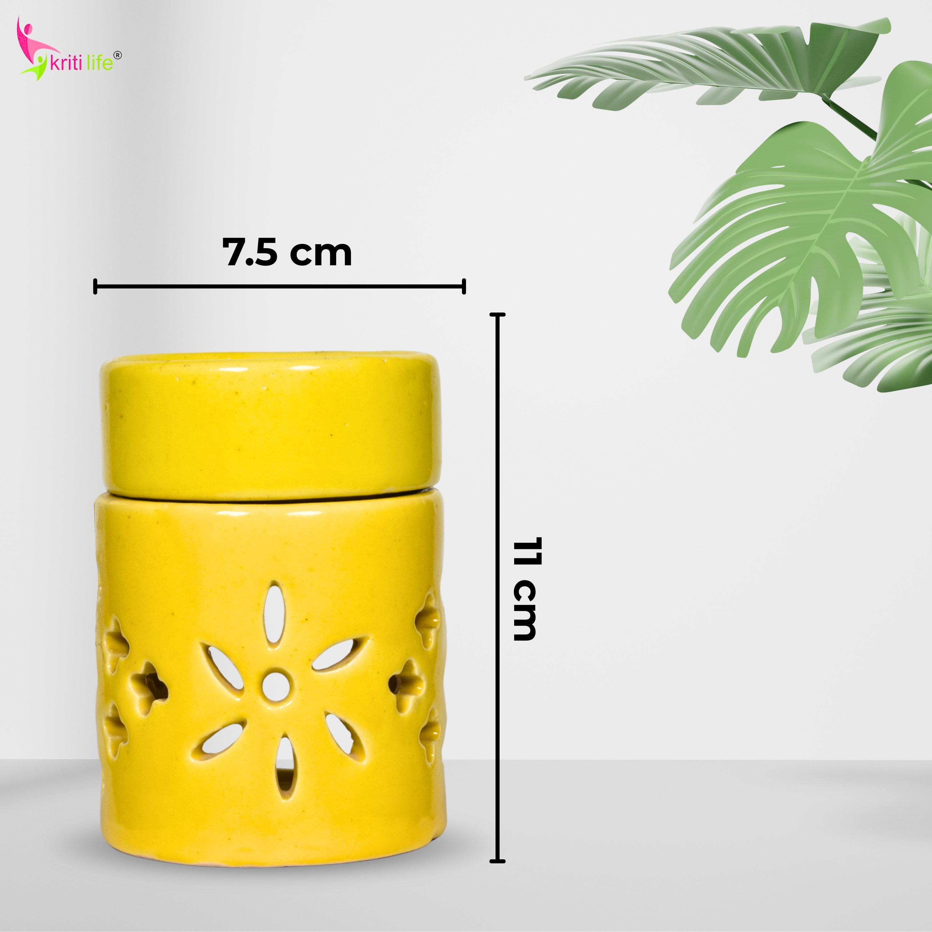 Round Top Yellow Ceramic Aroma Oil Burner | Stress Relief & Aromatherapy Diffuser for Meditation, Spa & Home- 4 inches
