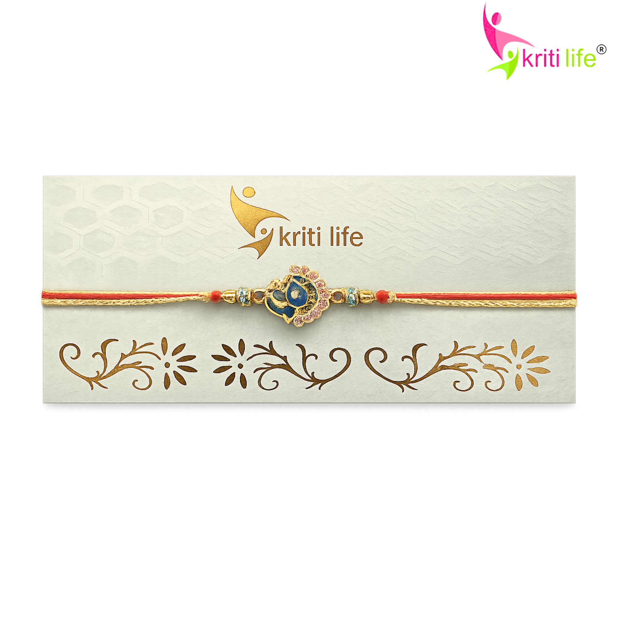 Handmade Peacock Rakhi with Kundan Stone