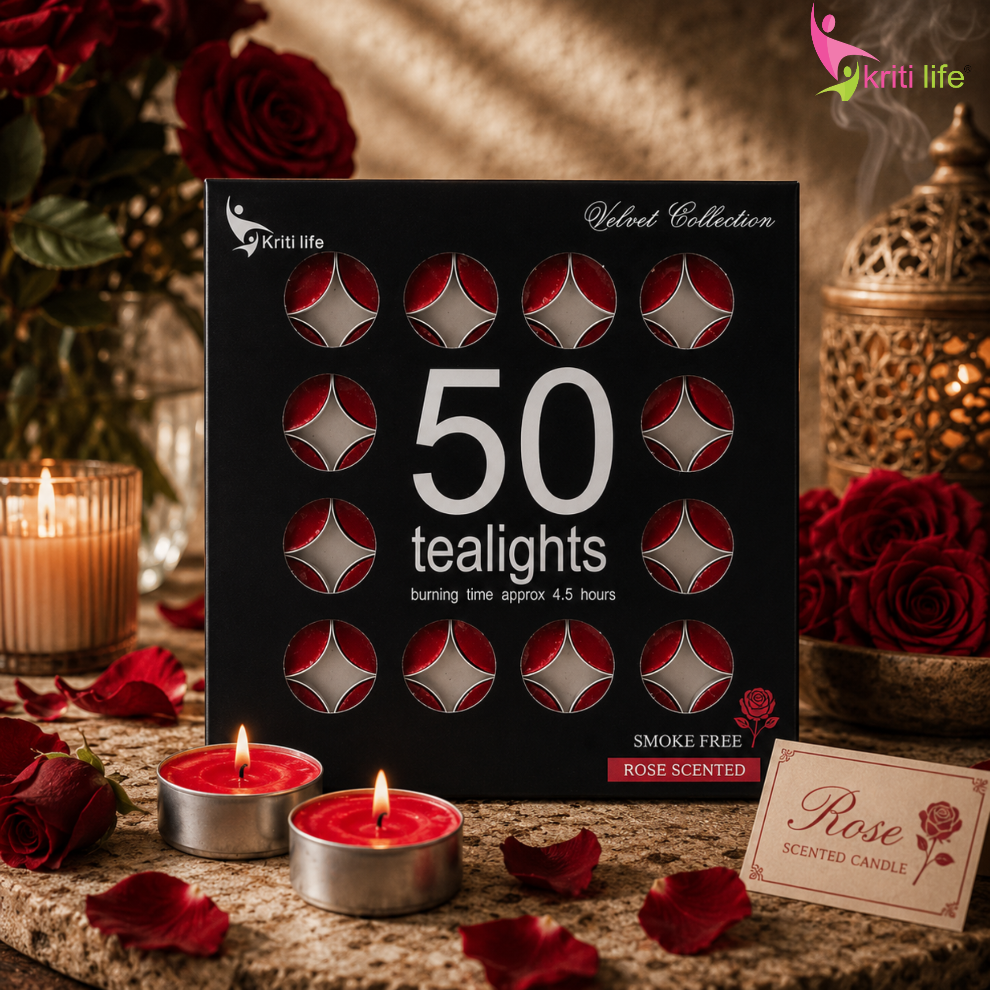 Rose Scented Tealight Candles | 4.5 Hour Burn | Set of 50