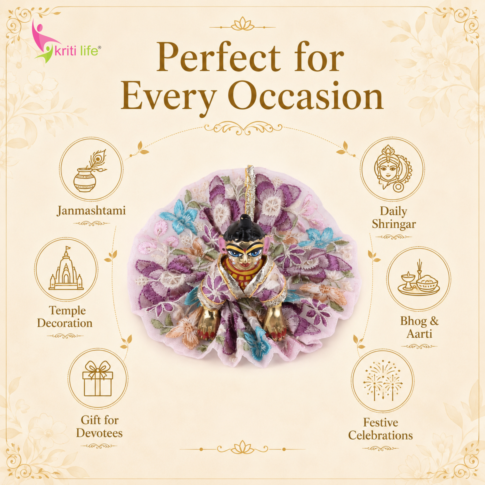 Elegant Floral Embroidered Laddu Gopal Dress for 2.5 Inch Idol – Soft Net Poshak