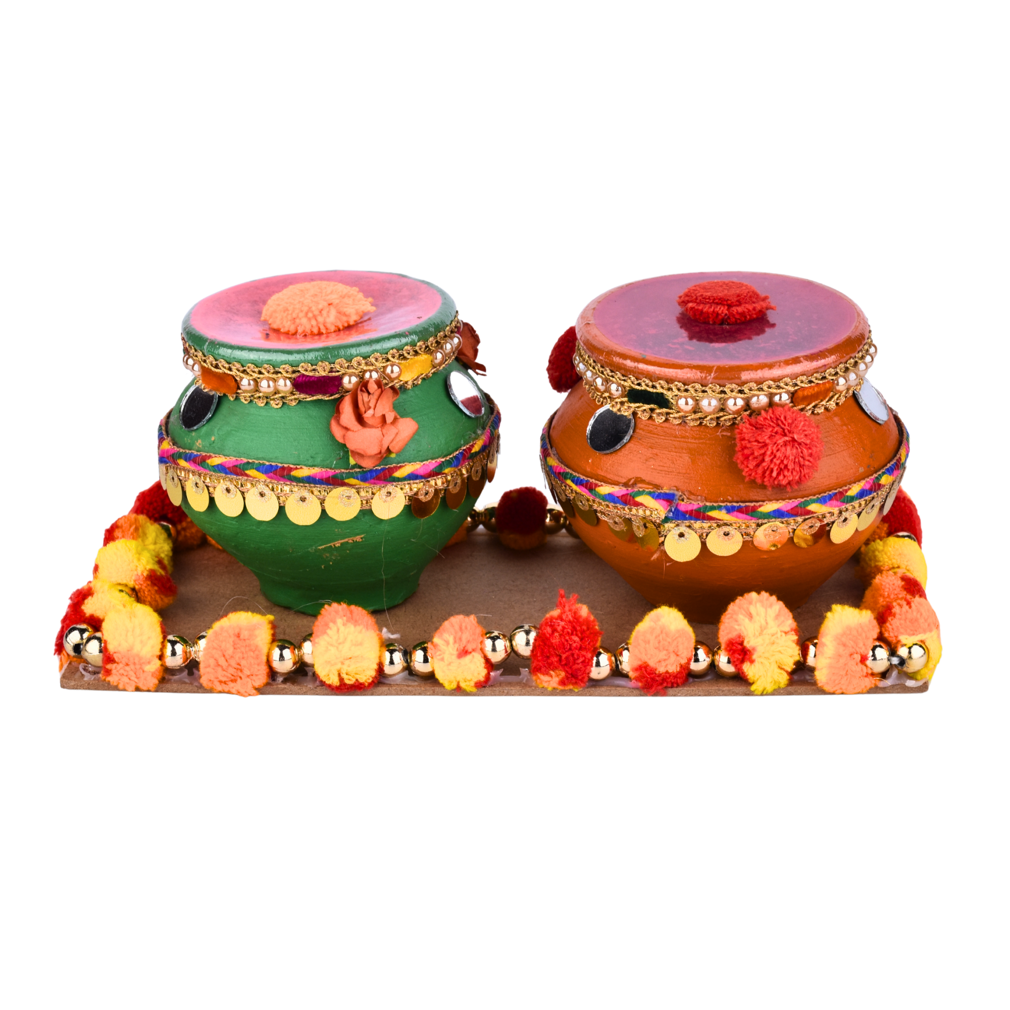 Decorative Holi Mataki Gulal Holder – Pack of 2 Colour Pots