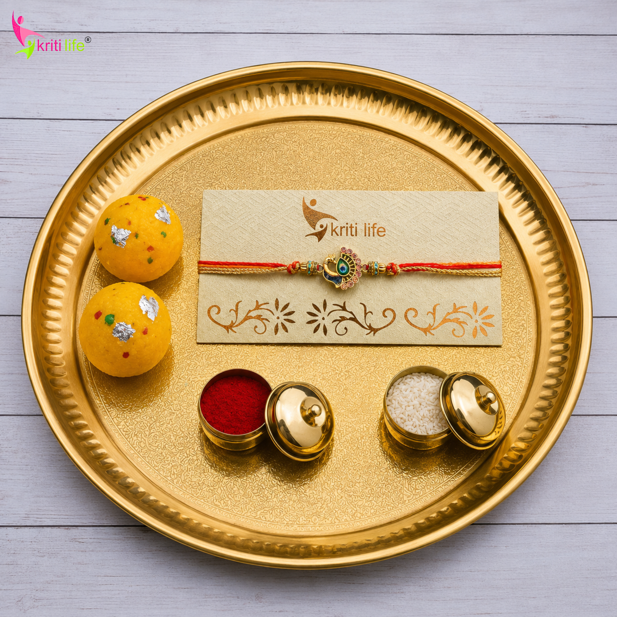 Handmade Peacock Rakhi with Kundan Stone
