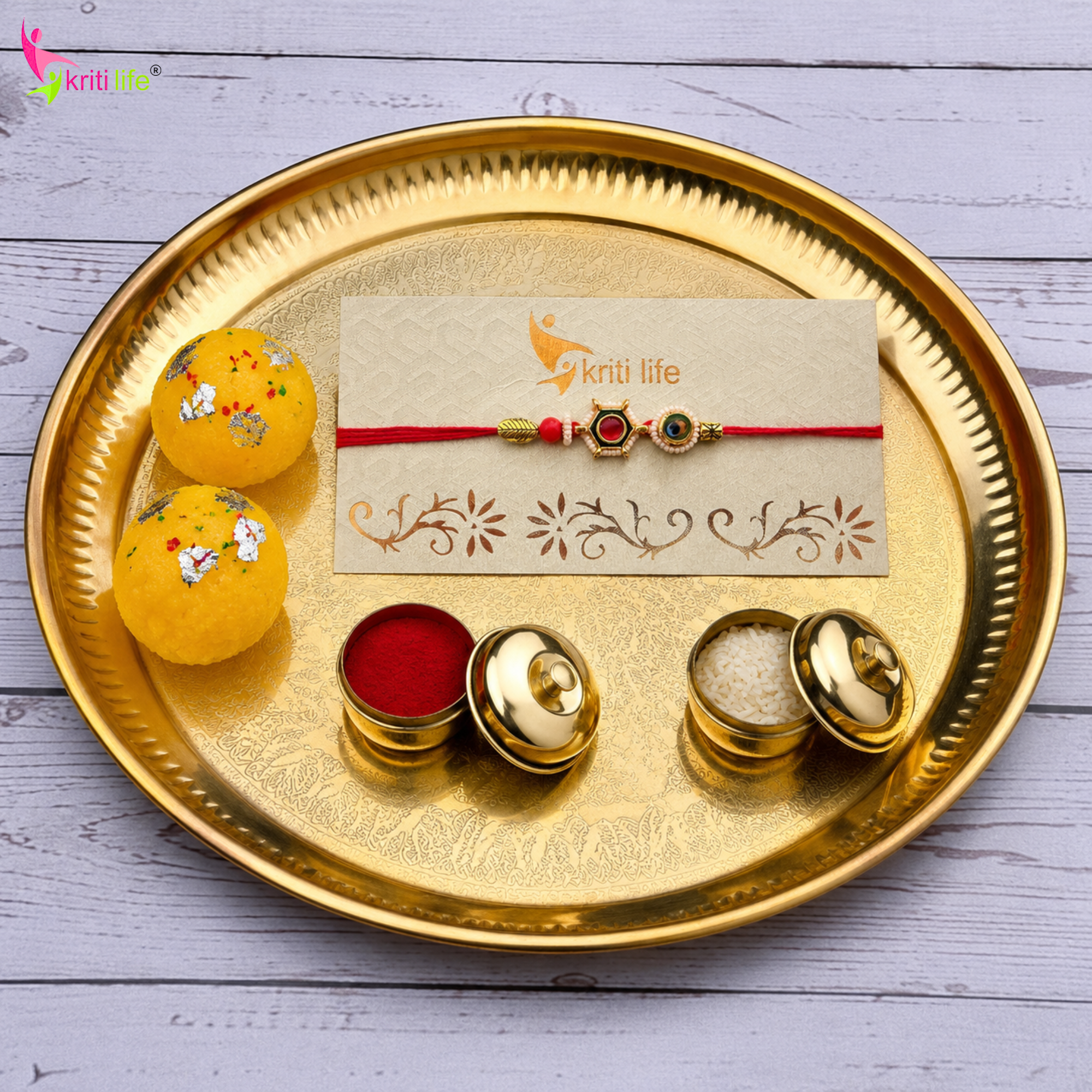 Handmade Hexagon Kundan Rakhi with Pearl Design