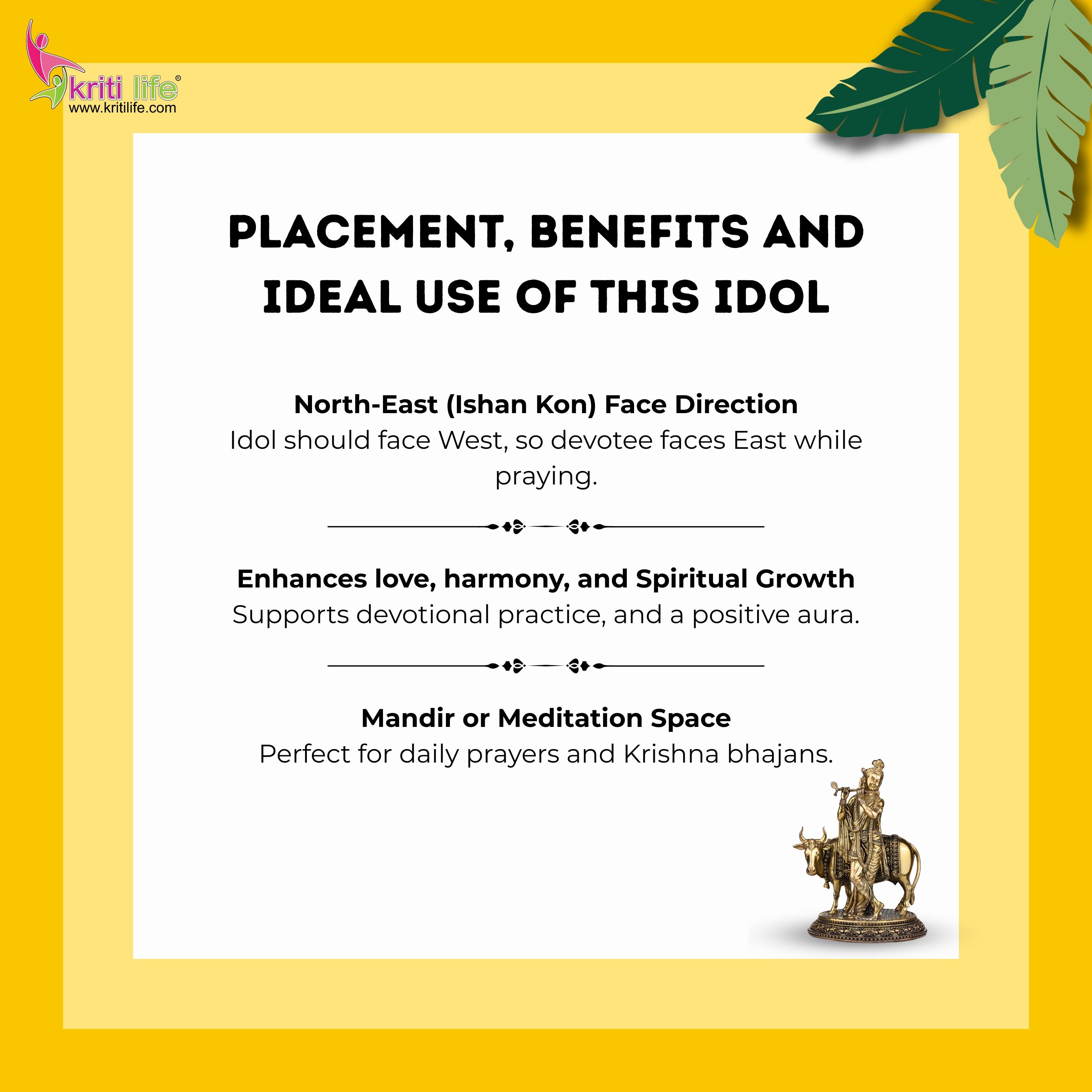 Brass Krishna with Cow Idol – Divine Spiritual Figurine 6.5 inches for Home & Office Décor