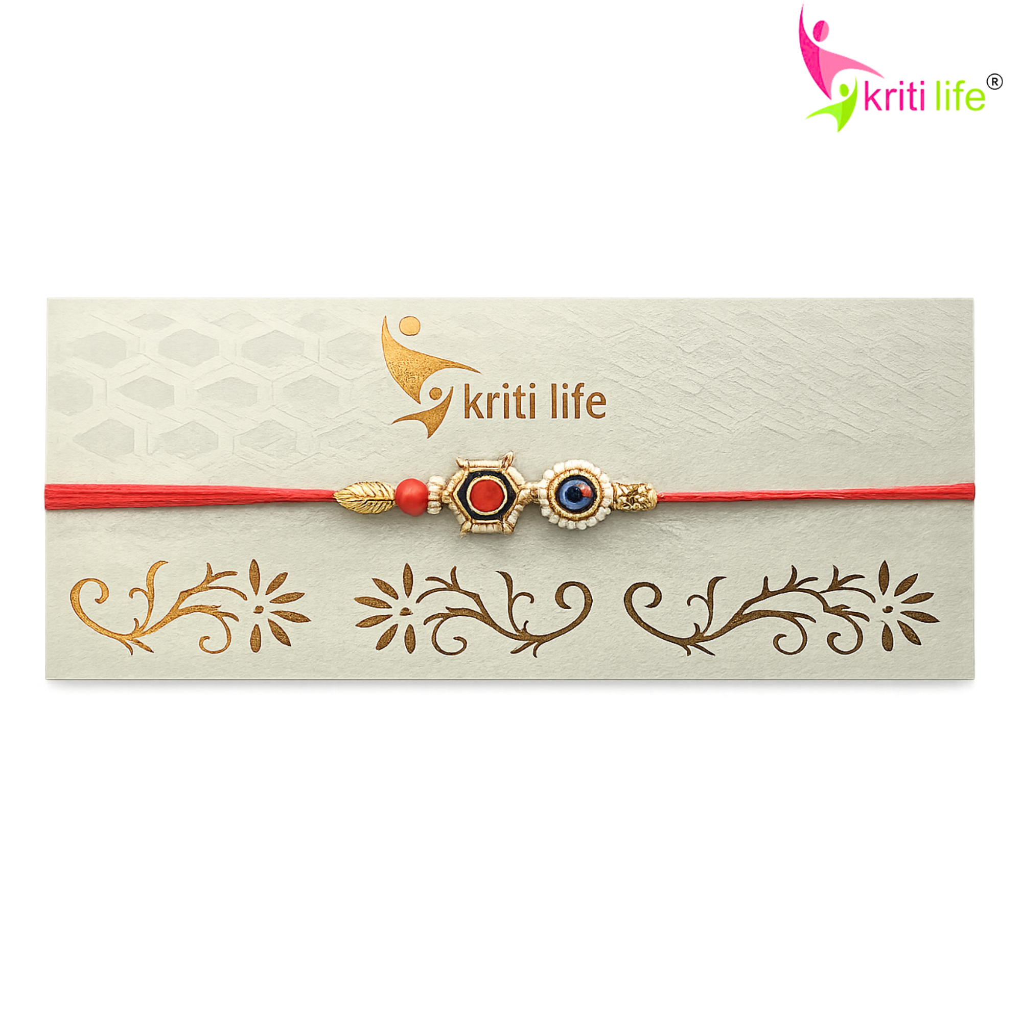 Handmade Hexagon Kundan Rakhi with Pearl Design