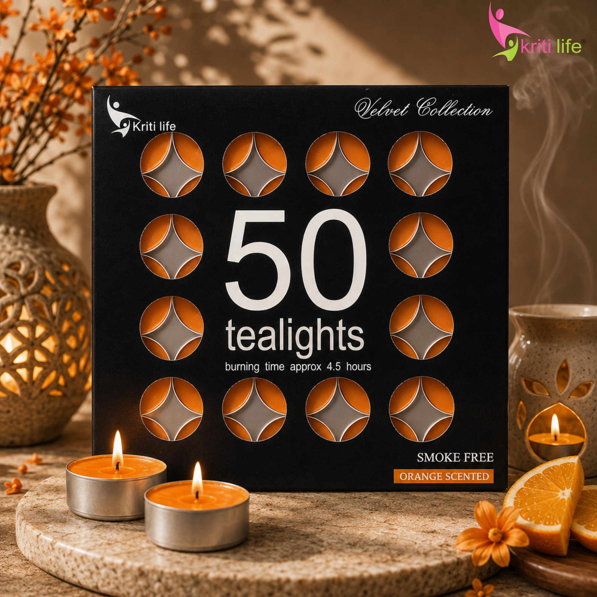 Orange Scented Tealight Candles | 4.5 Hour Burn | Set of 50.