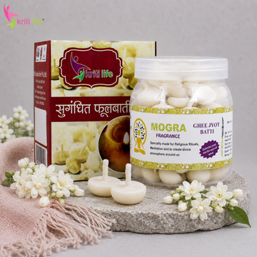 Mogra Scented Ghee Jyot Batti - 100 Pcs | Burns upto 20 Minutes