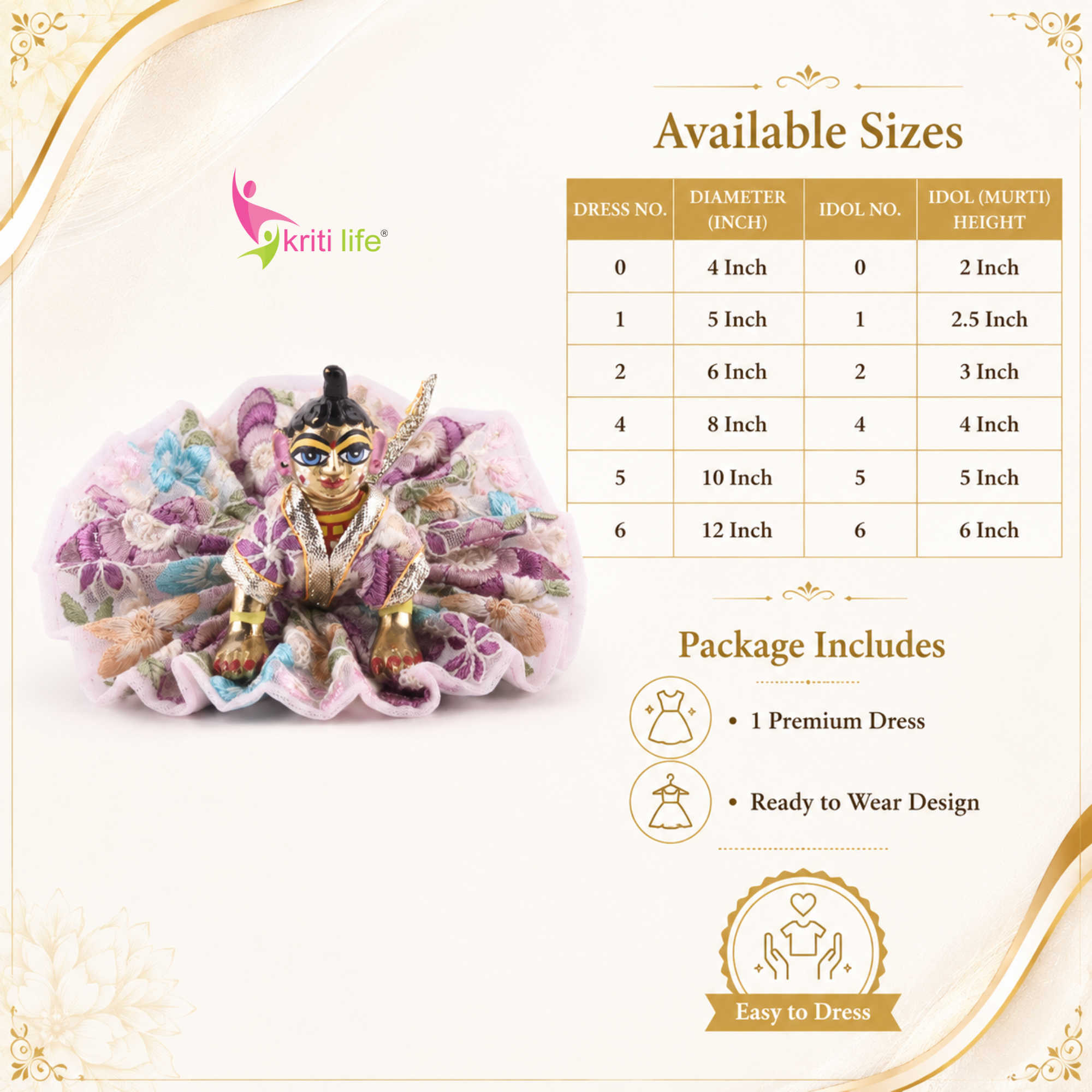 Elegant Floral Embroidered Laddu Gopal Dress for 2.5 Inch Idol – Soft Net Poshak