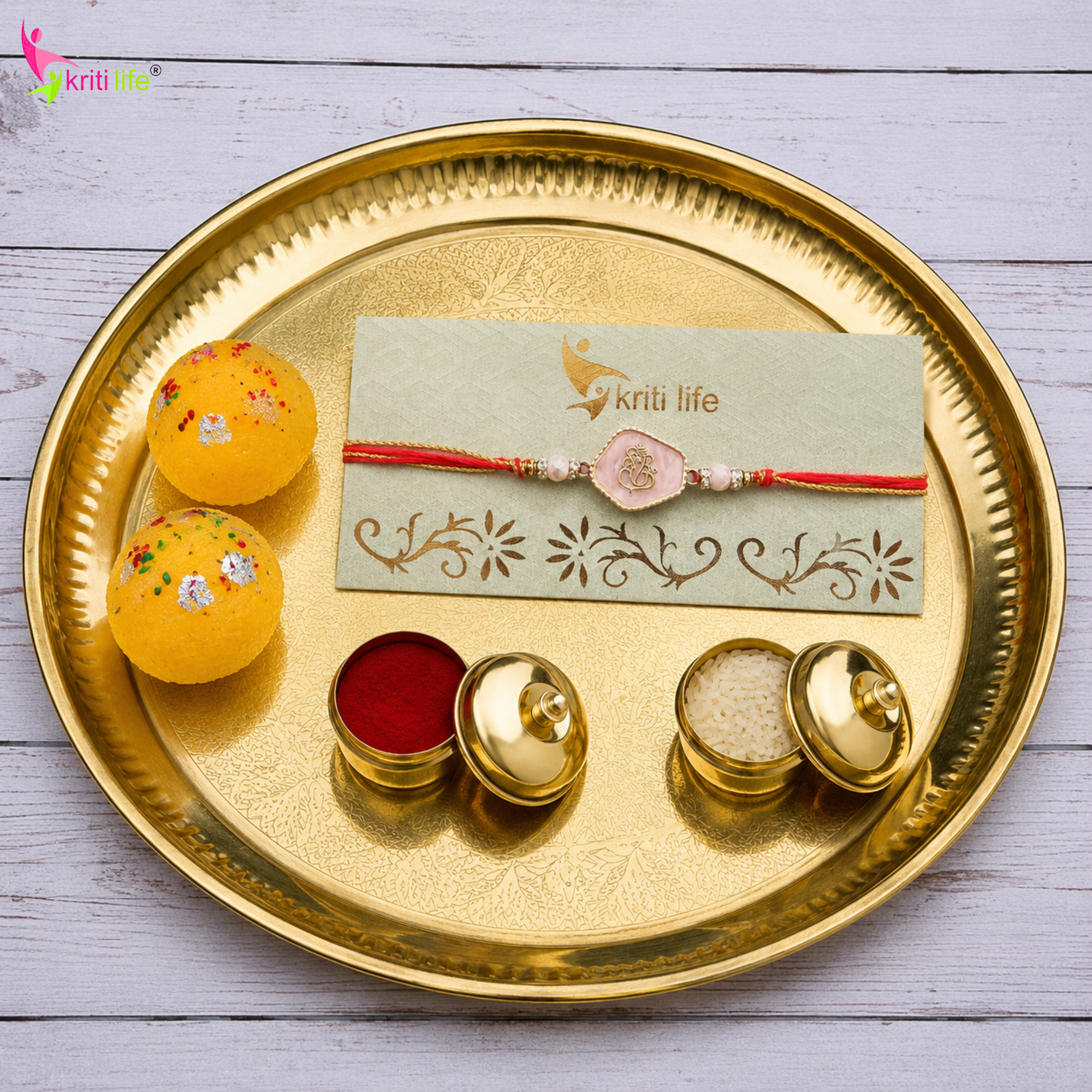 Handmade Lord Ganesha Rakhi with Pink Stone | Designer Raksha Bandhan Rakhi
