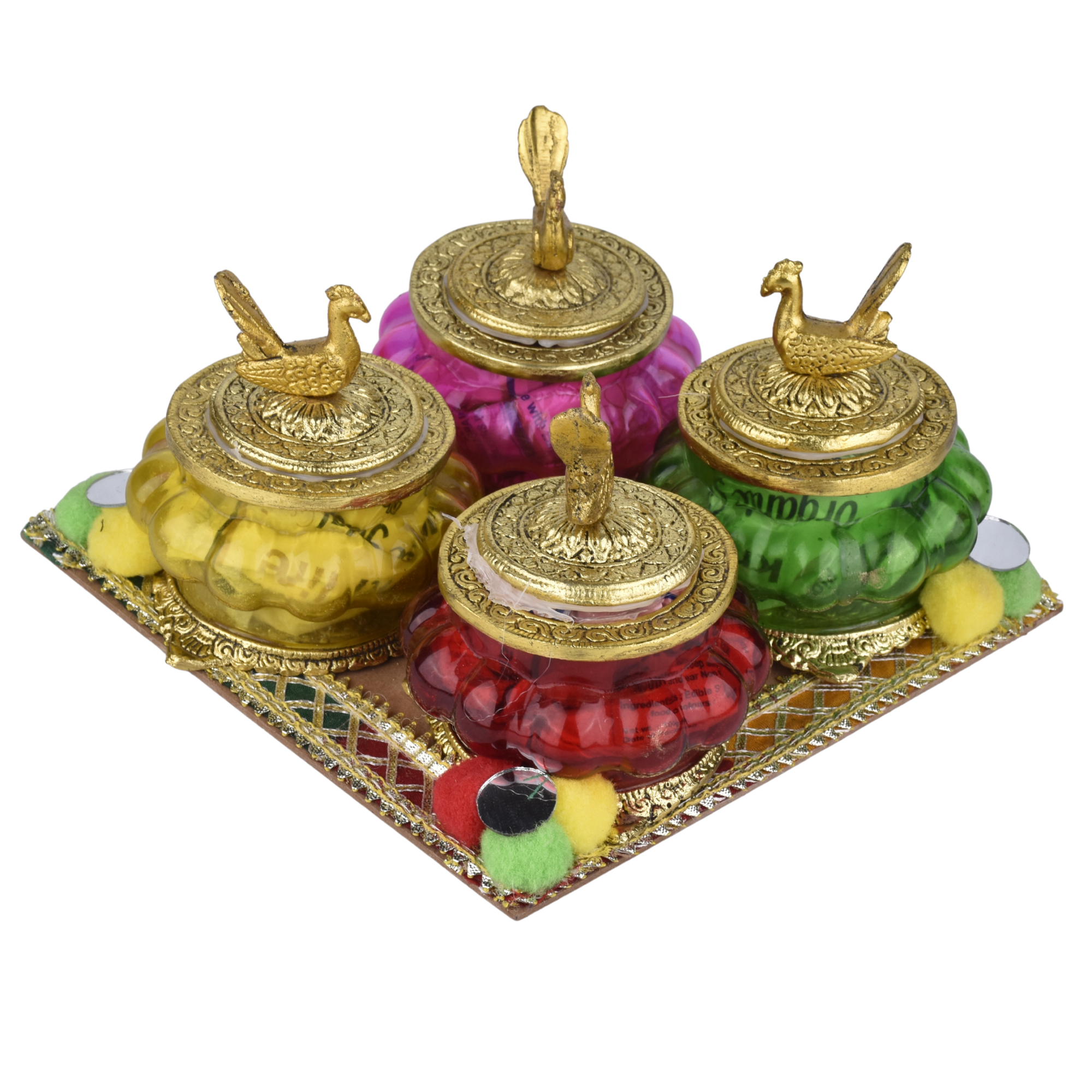 Holi Harble Gulal Pack of 4 | Decorative Herbal Gulal Jars with Golden Lid